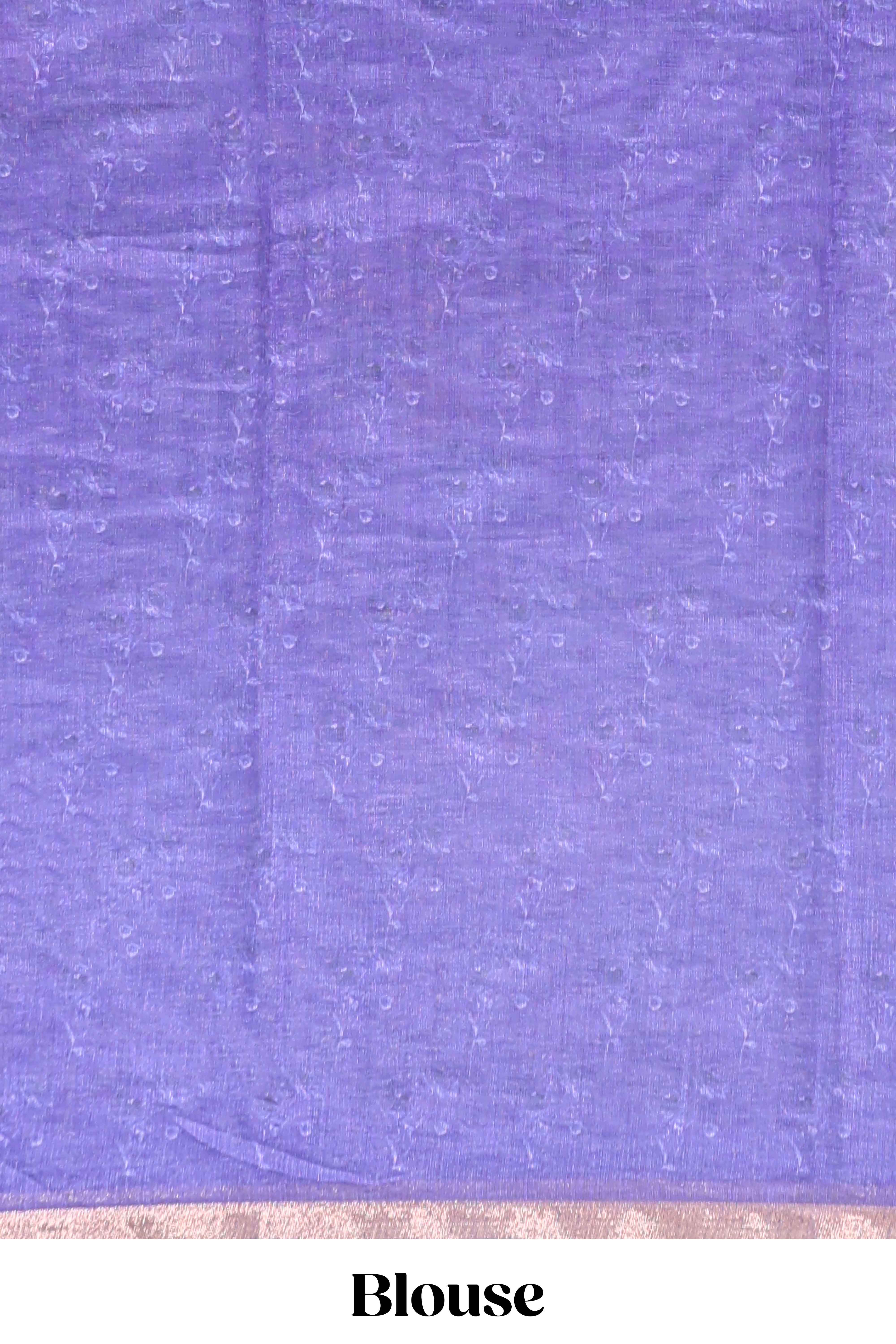 Lavender checked floral motifs linen cotton saree with self zari border matching blouse - Image 5