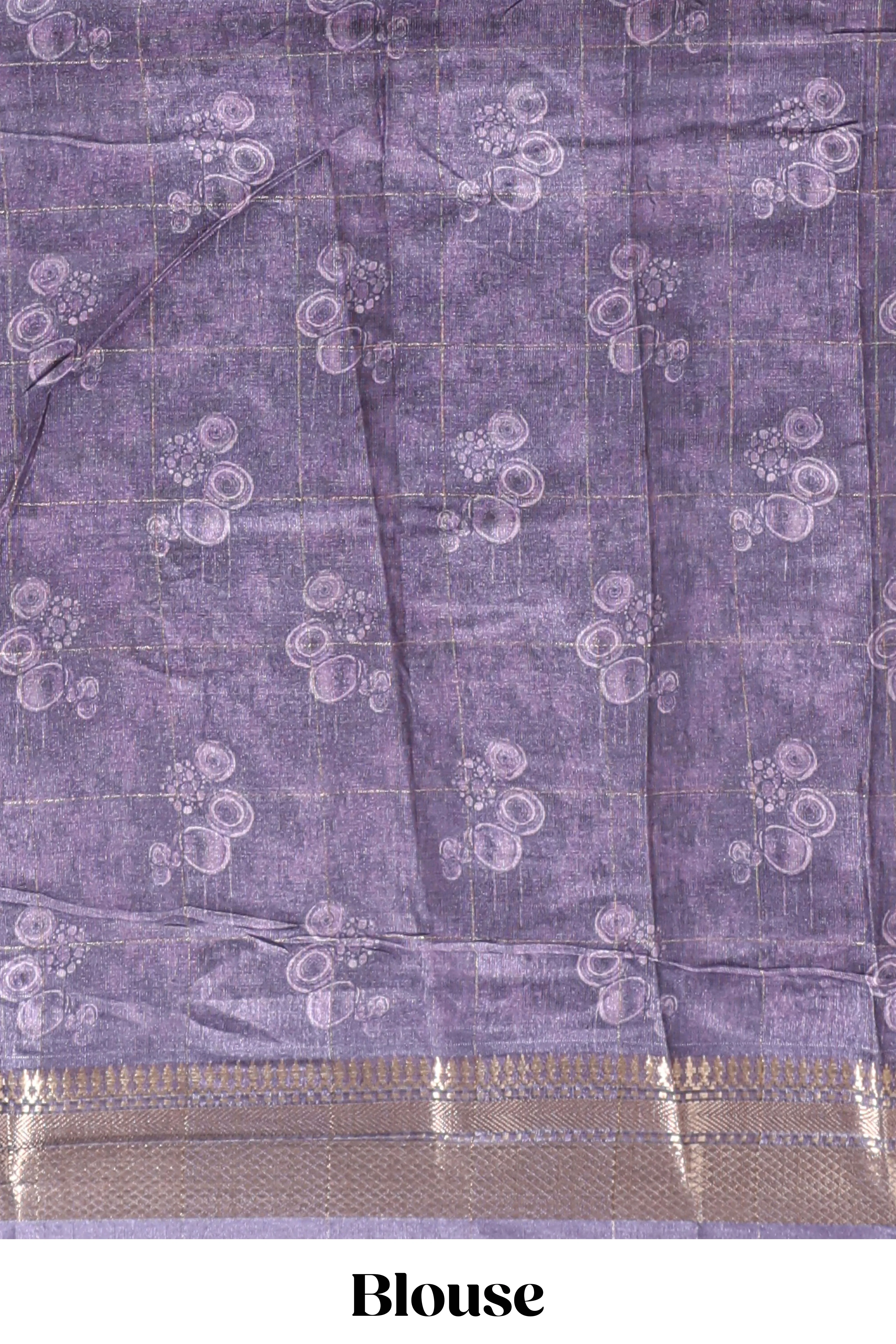 Lavender floral design dola silk saree with sellf zari border and matching blouse - Image 5