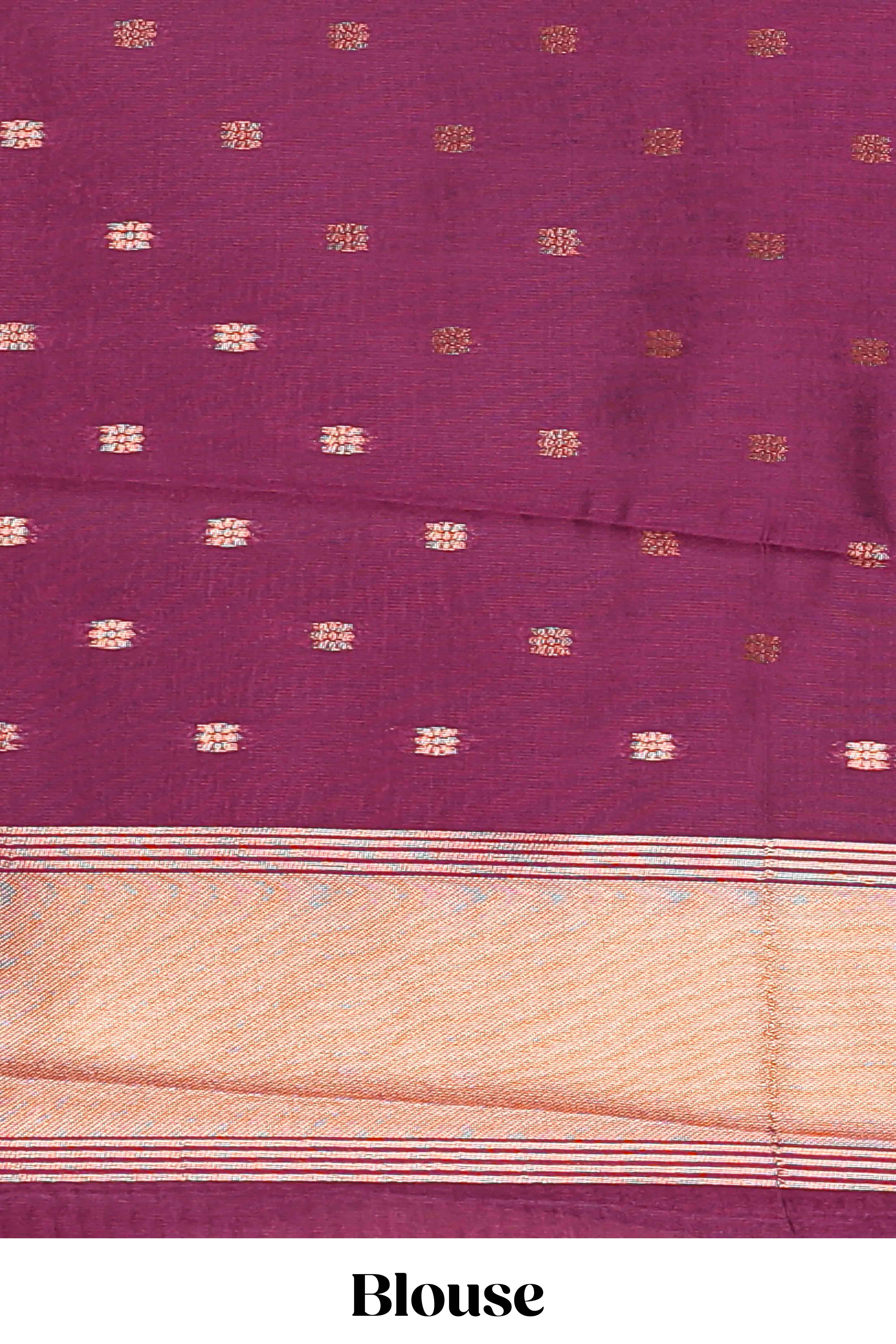 Lavender litchi silk saree with contrast elephant & peacock zari border and blouse - Image 5