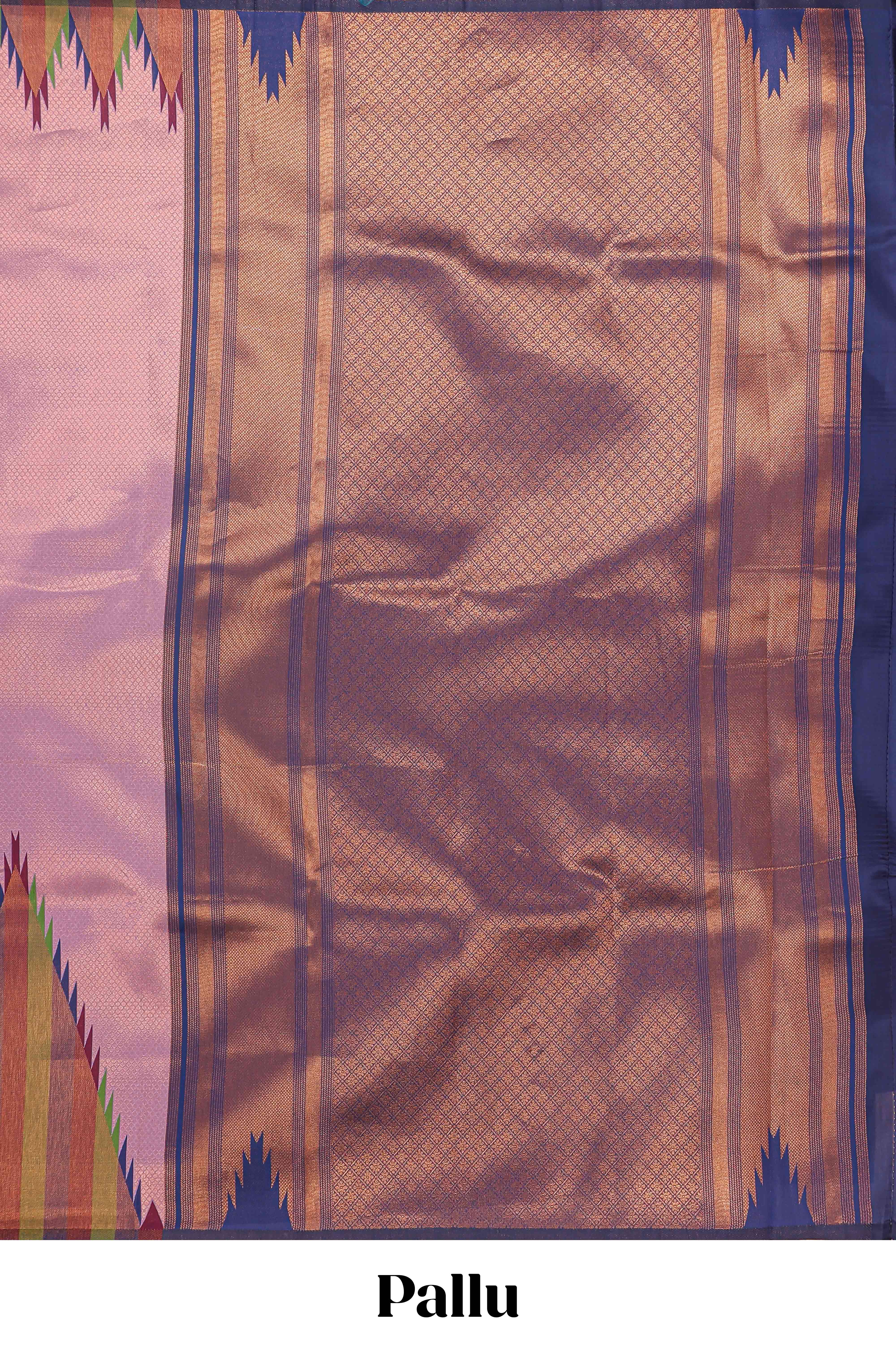 Lavender pink plain litchi silk saree with contrast multi color ikkat style border and blouse - Image 4