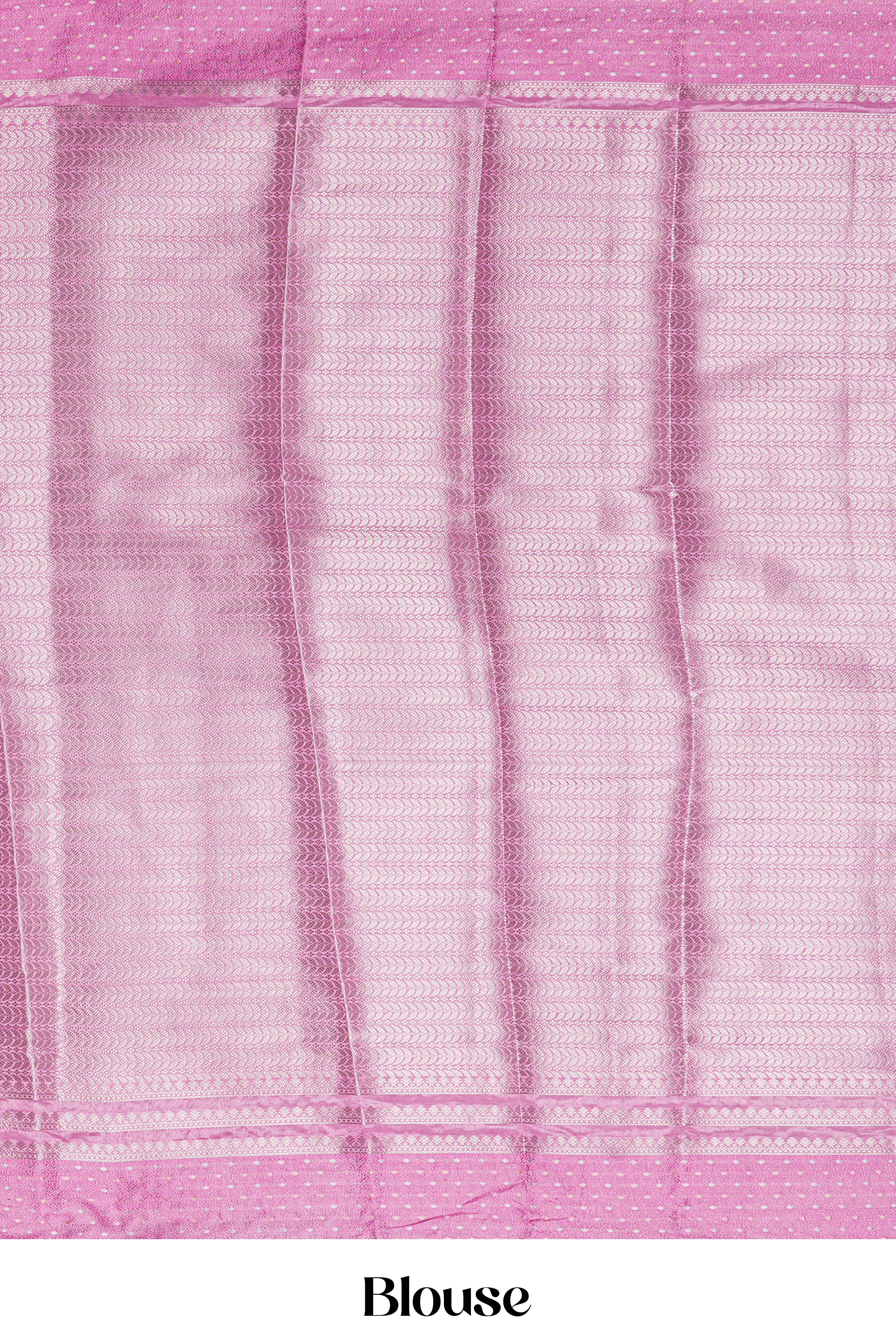 Lavender Raw Silk Saree Peacock Motifs&nbsp; In Silver Zari Across The Body Pallu With Elaborate Silver Zari Weaving In Floral Design With Blouse - Image 6