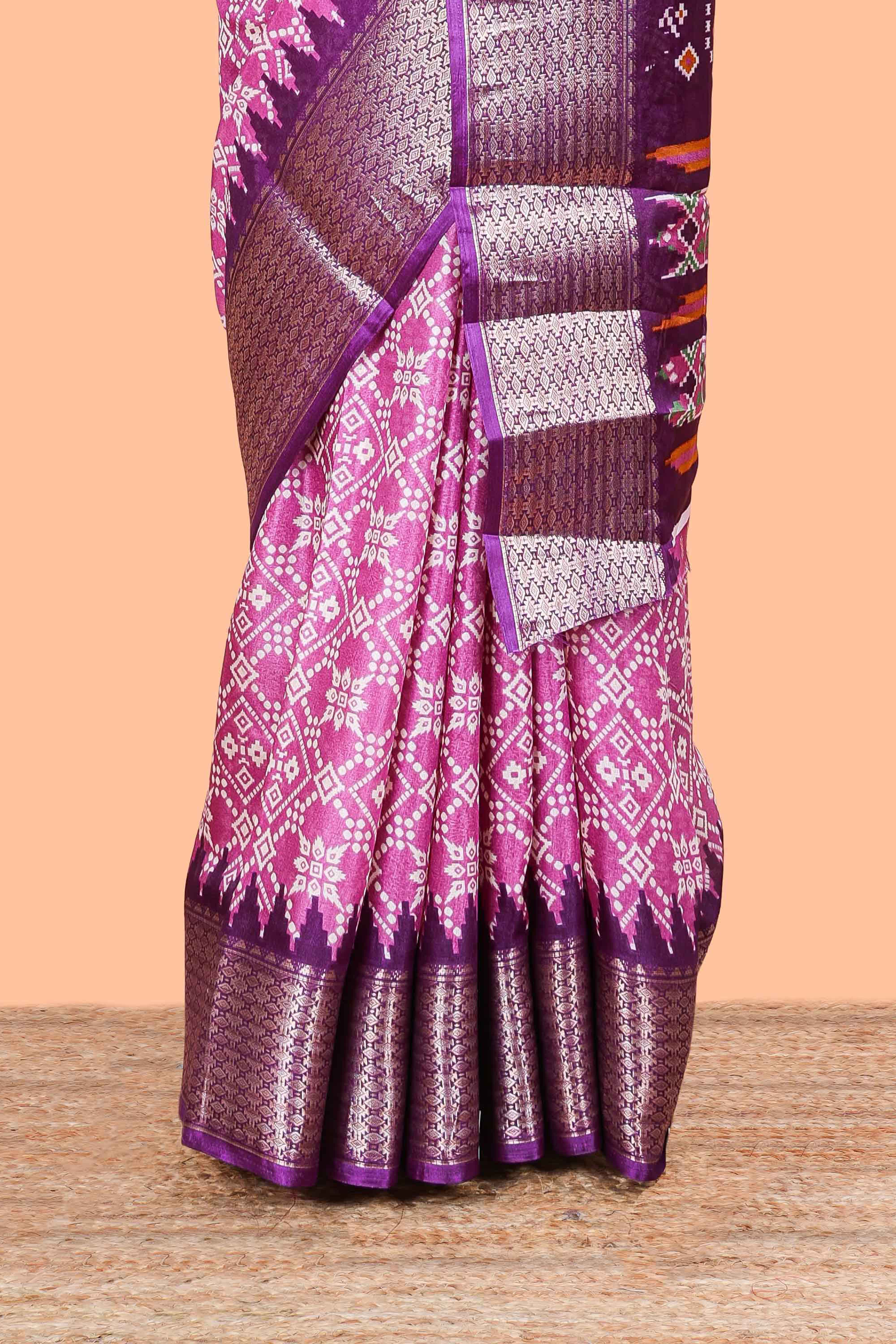 Lavender Semi Dola Silk Body Bandhini Style With Jacquard Border - Image 4