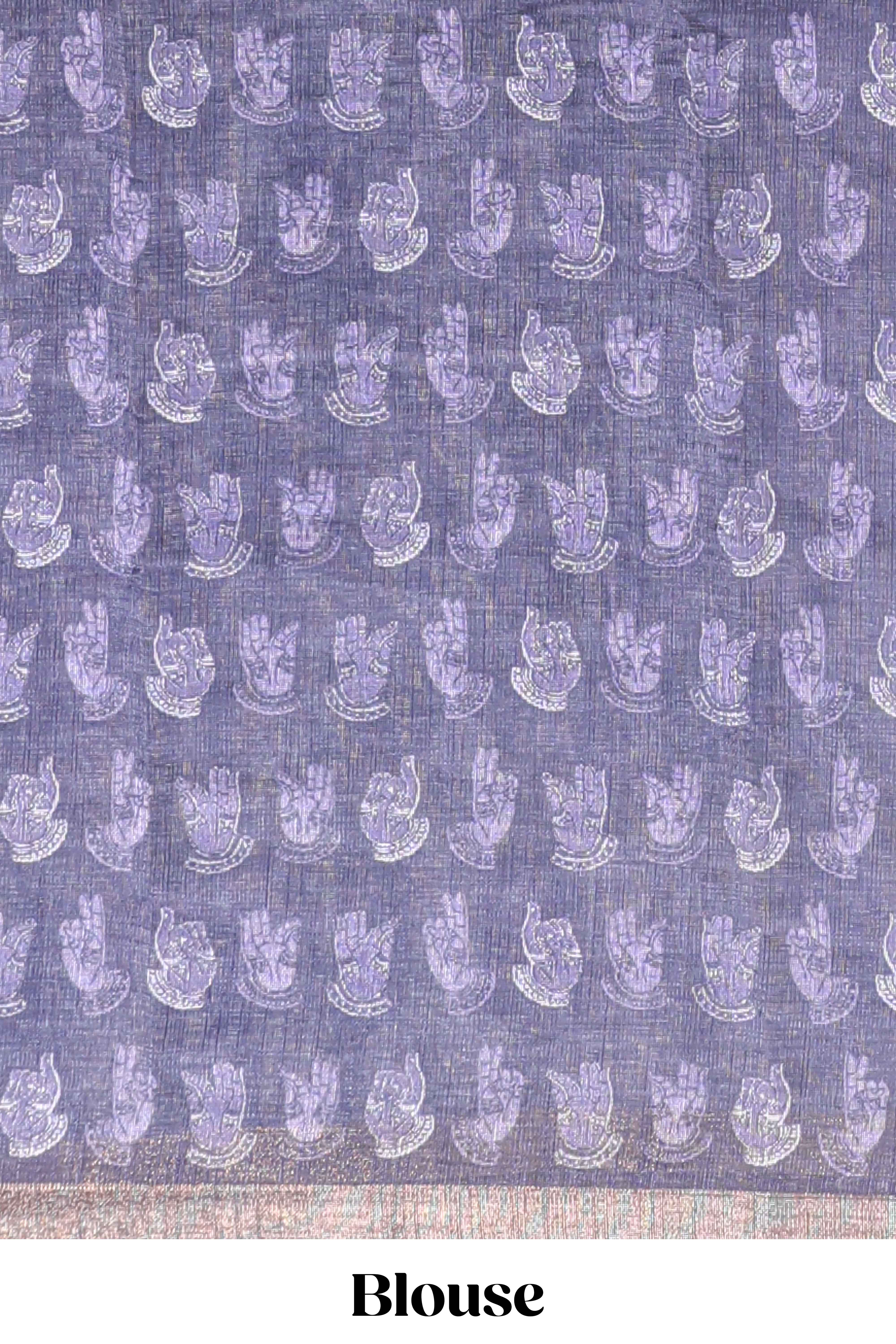 Lavender shibori style classical dance muthirai design linen cotton saree with contrast border and blouse - Image 5