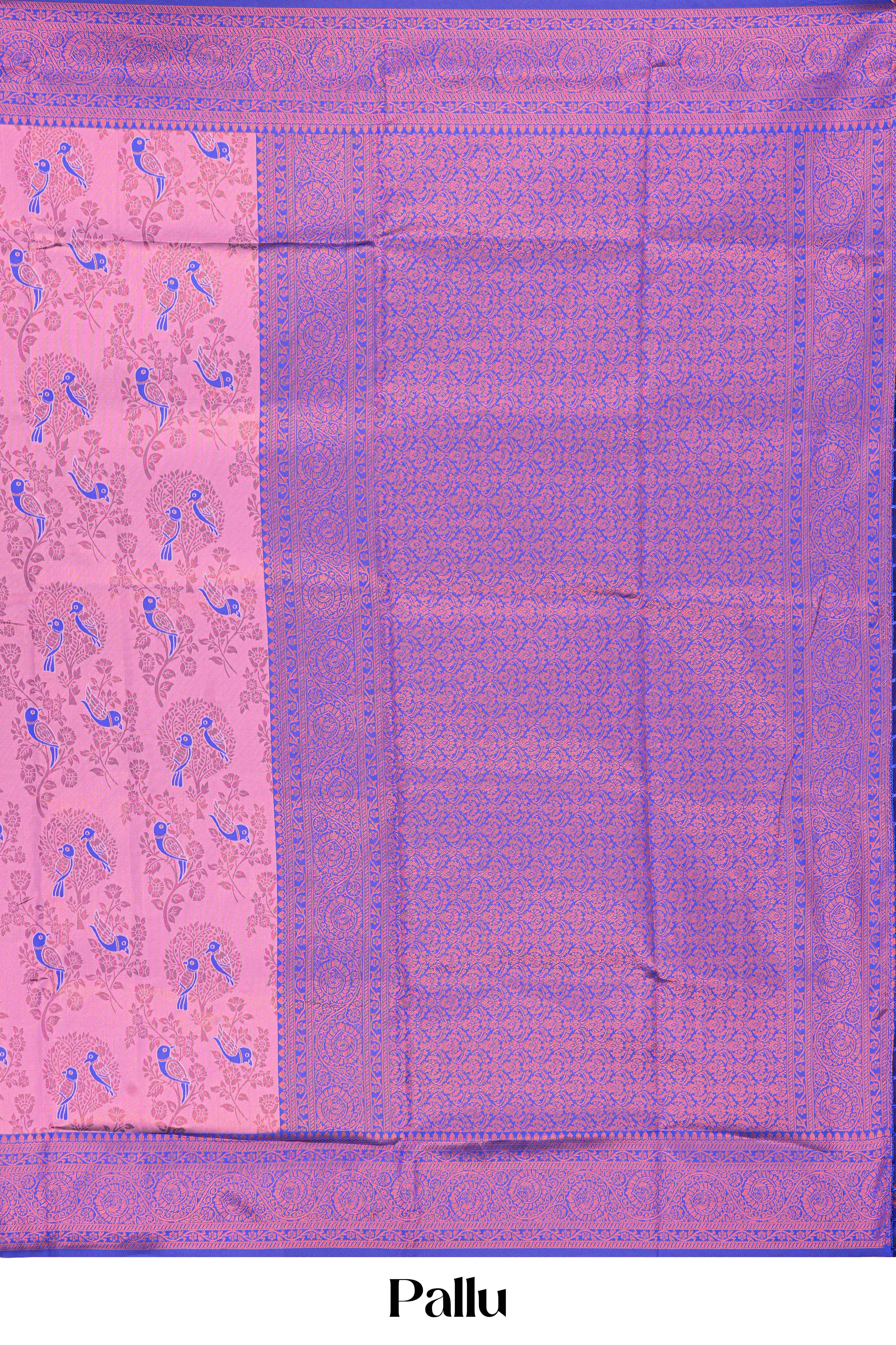 Lichi Silk Saree Floral Design Across The Body With Contrast Pallu - Image 2