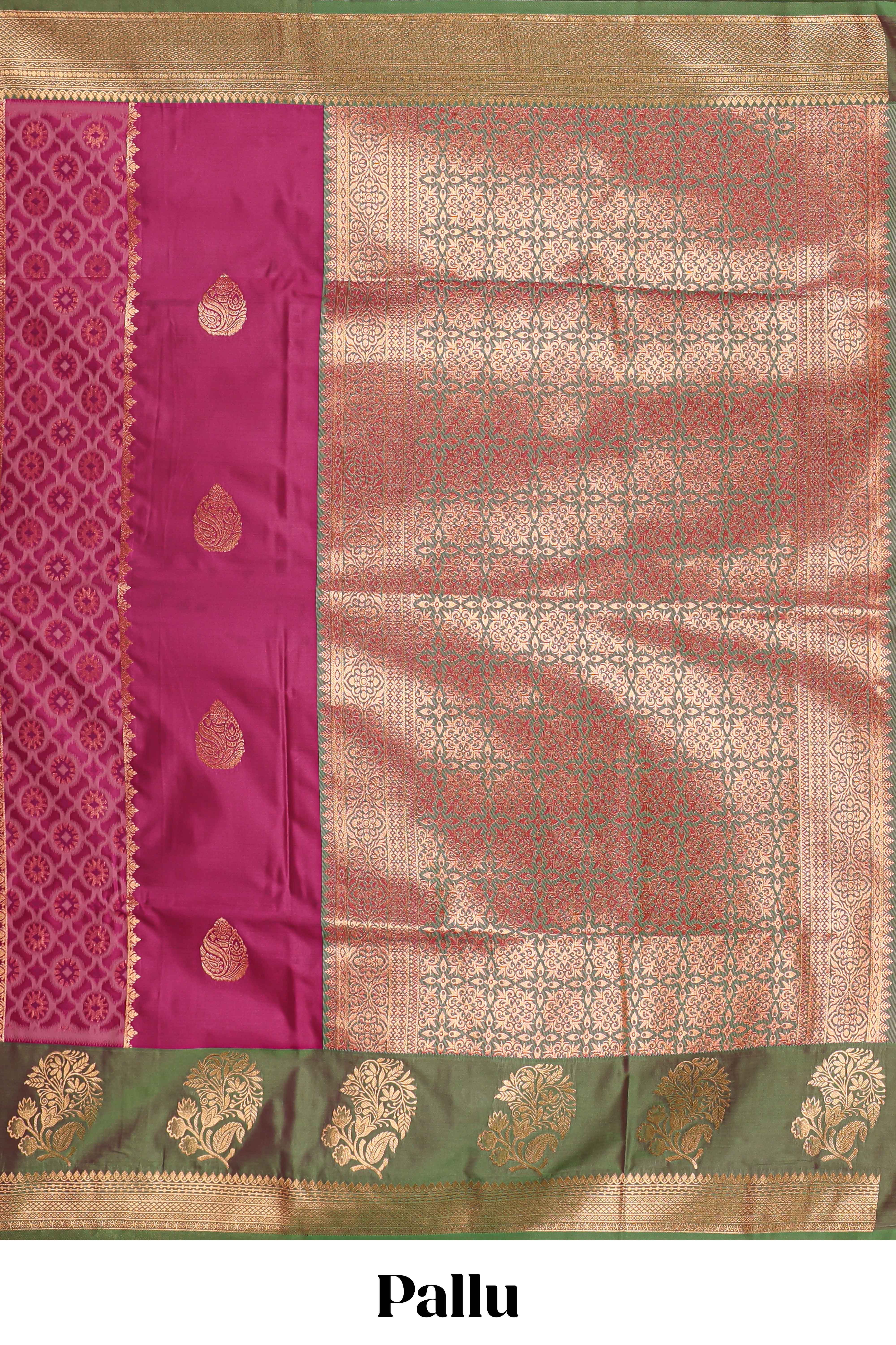 Magenta colour semi soft silk saree with contrast paisely border and contrast zari buttas blouse - Image 4