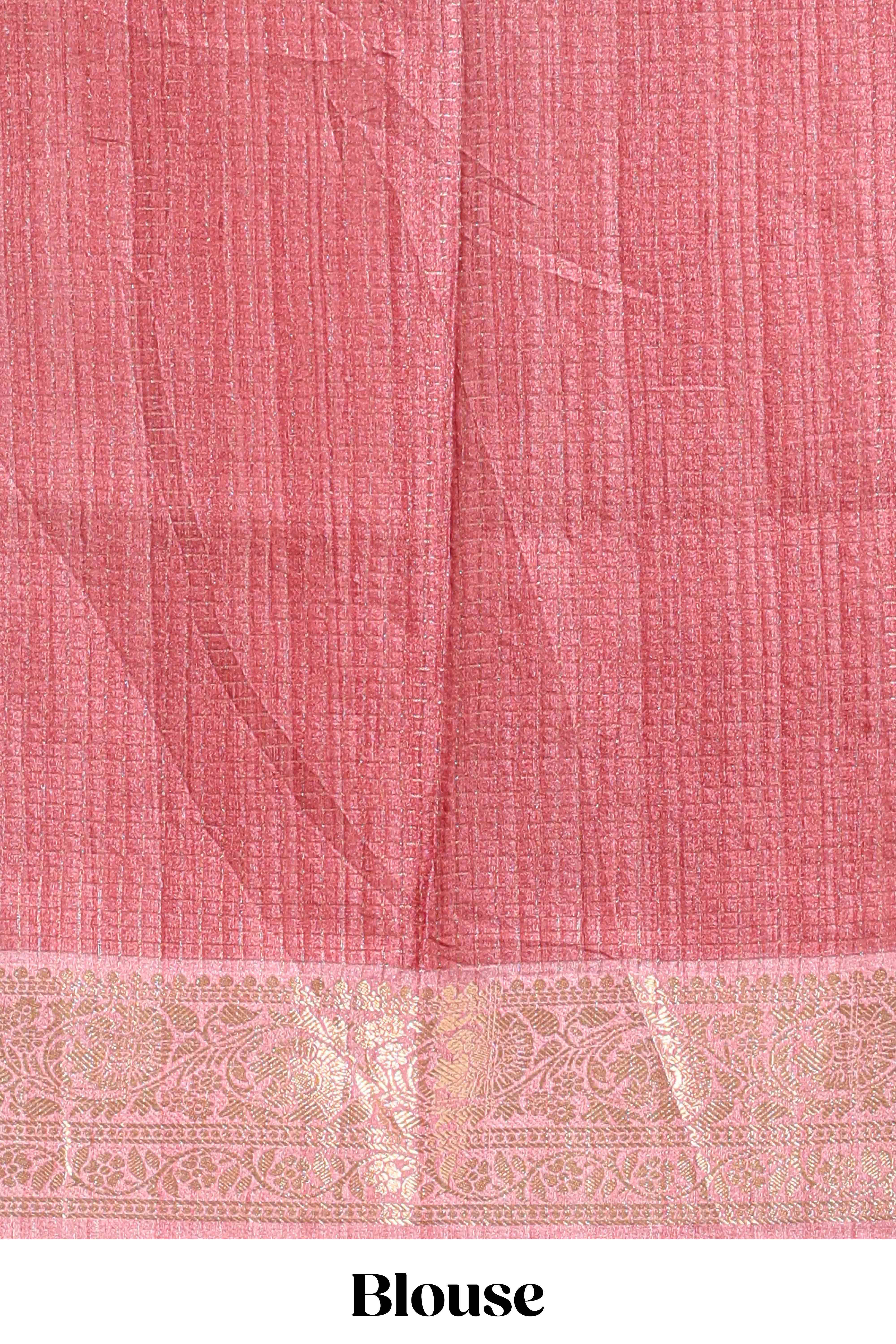 Maroon checked madhubani style tussar saree with contrast zari border and matching blouse - Image 5