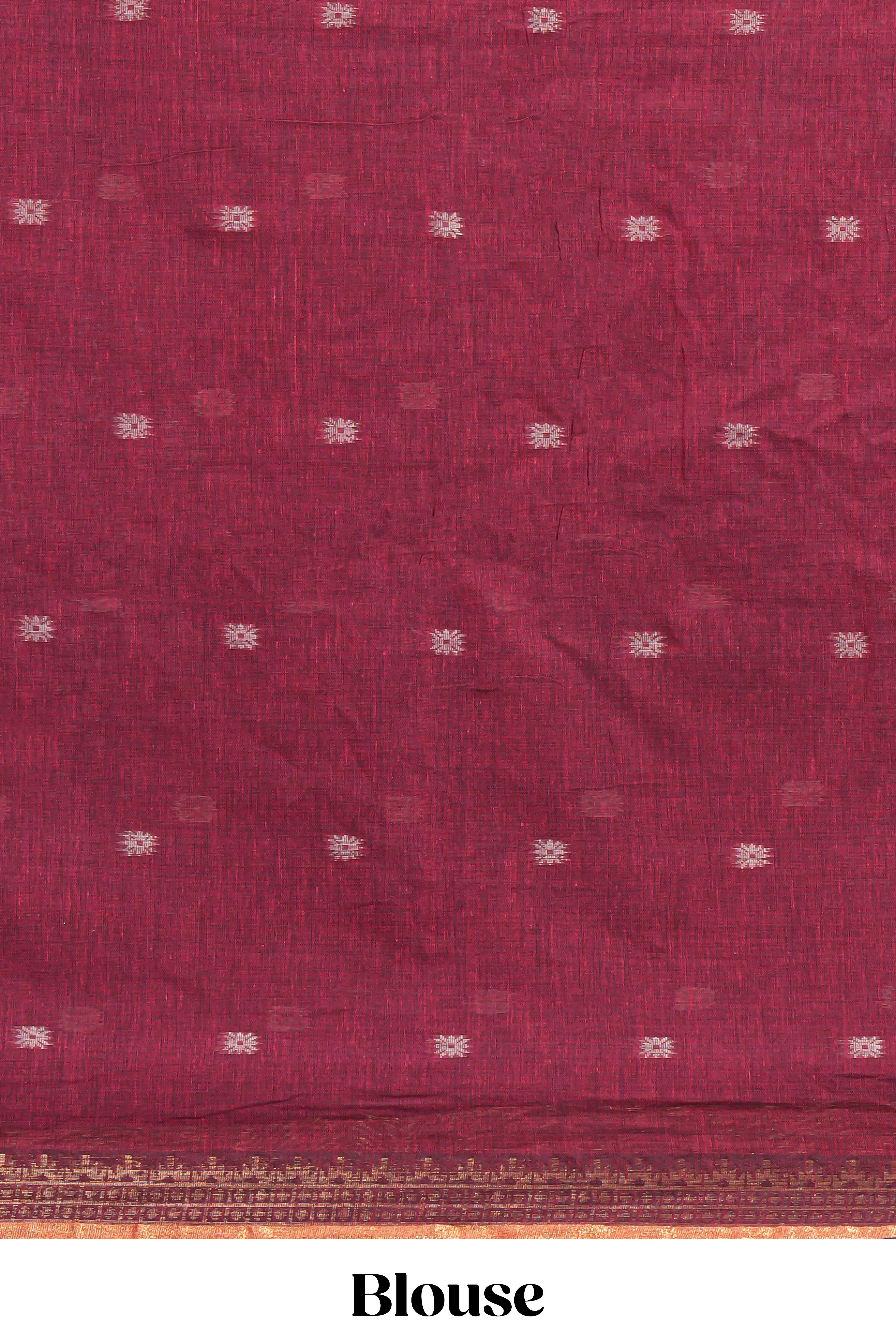 Maroon thread butta south cotton saree with self zari border and matching pallu - Image 5