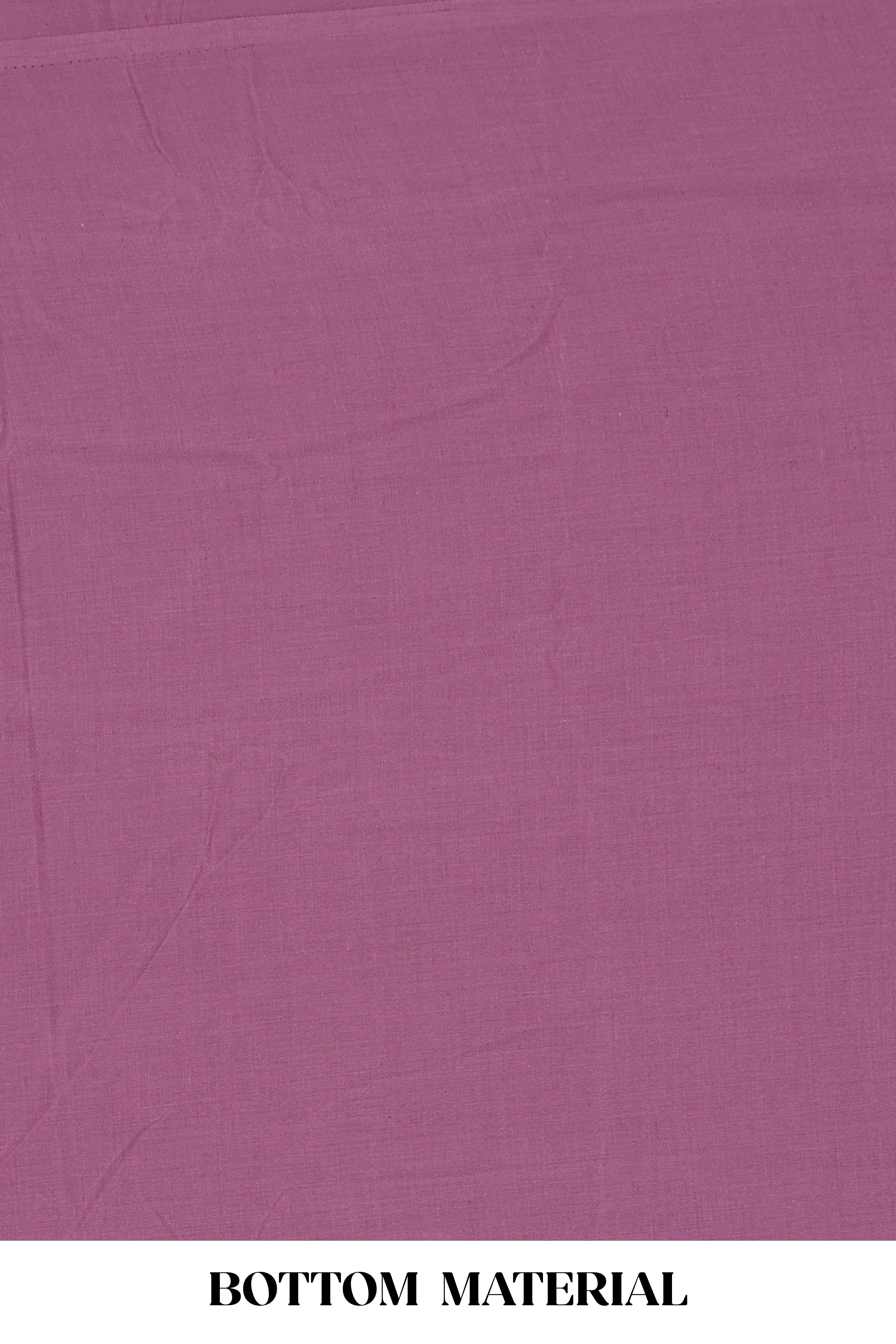 Purple cotton embroidered chudidhar material with bottom and striped dupatta - Image 3