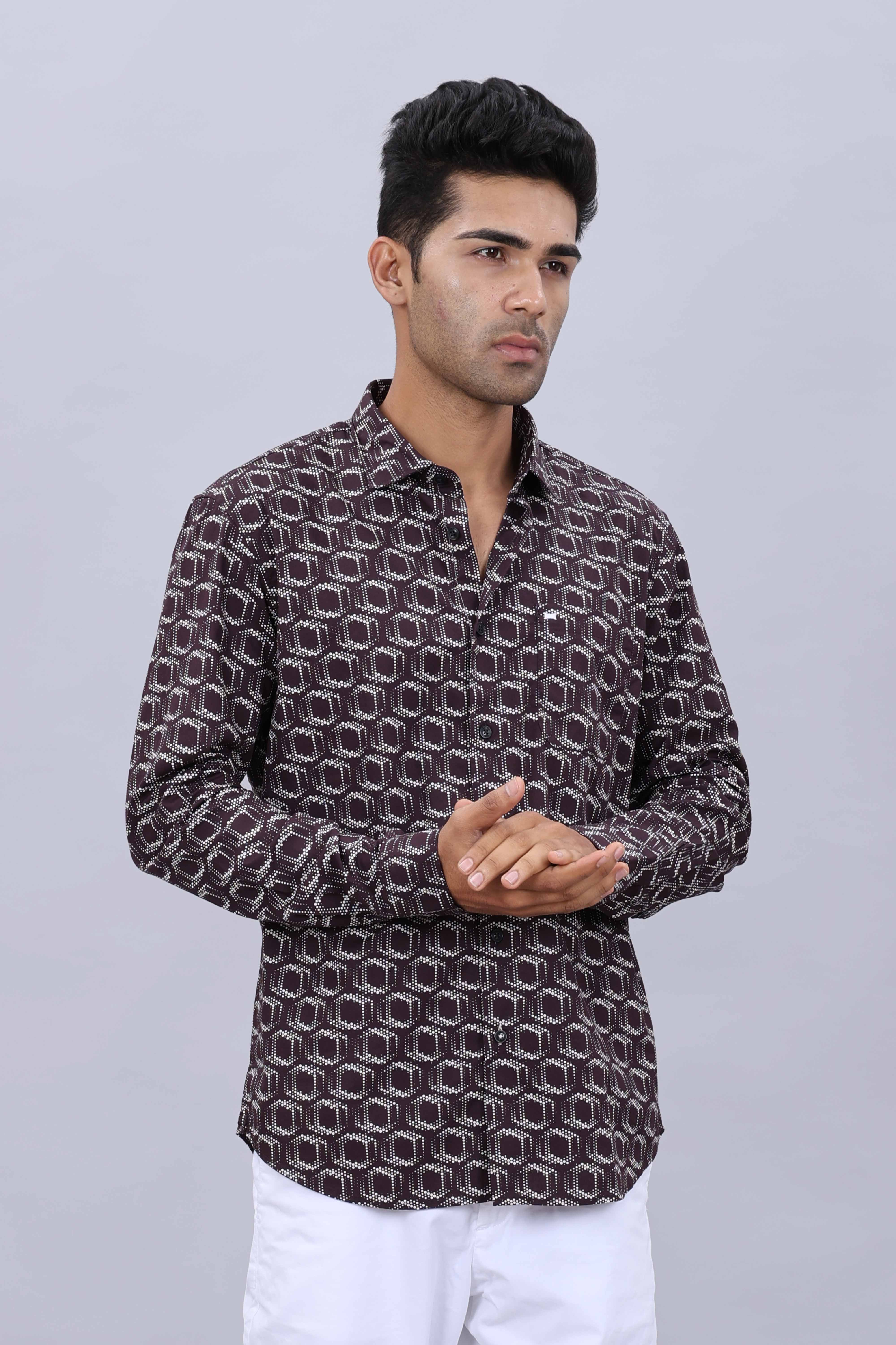 Men’s Pure Cotton Dobby Fancy Printed Slim Fit Casual Shirt - Image 3