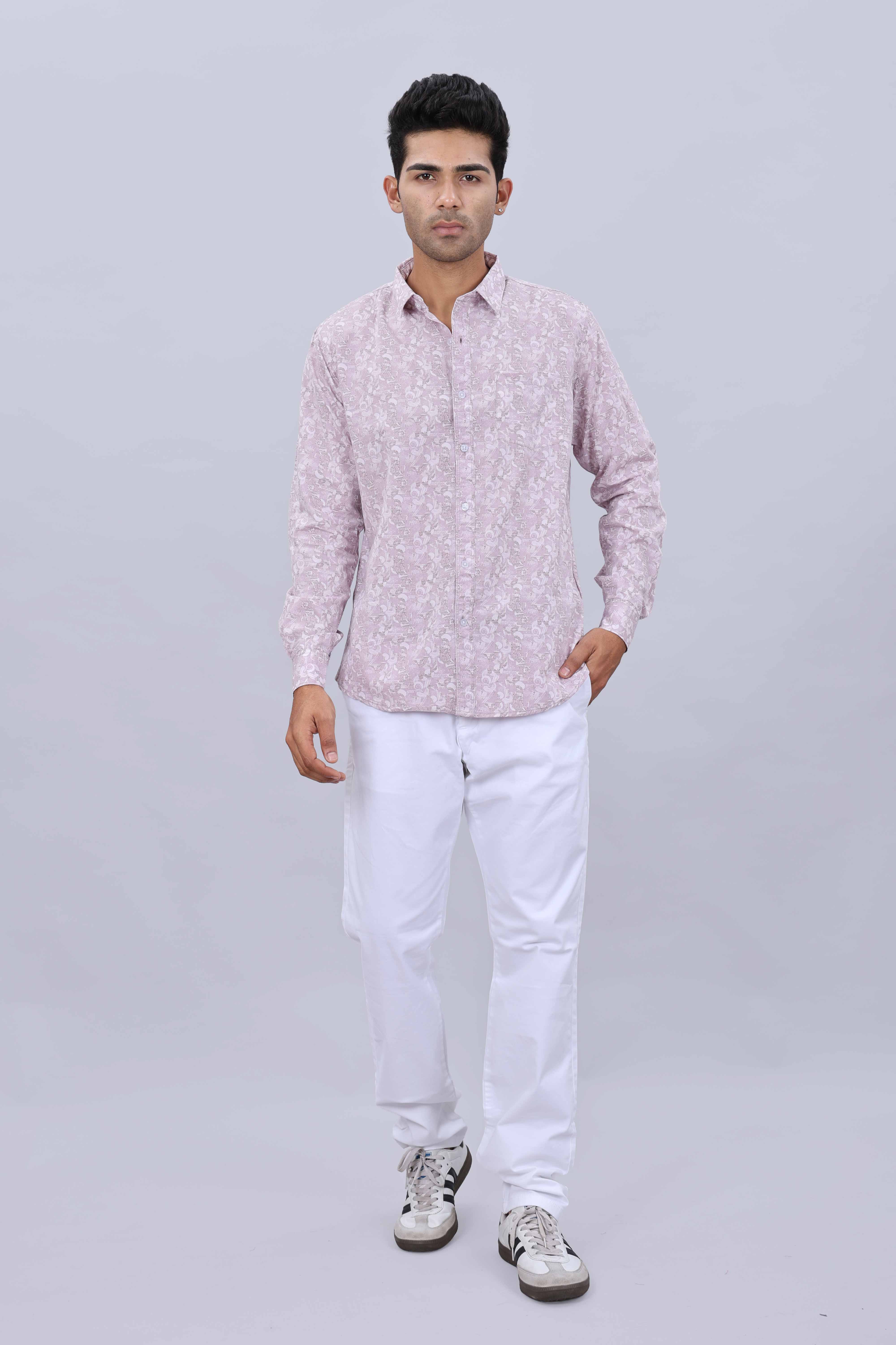 Men’s Slim Fit Pure Cotton Casual Shirt with Fancy Printed Collar