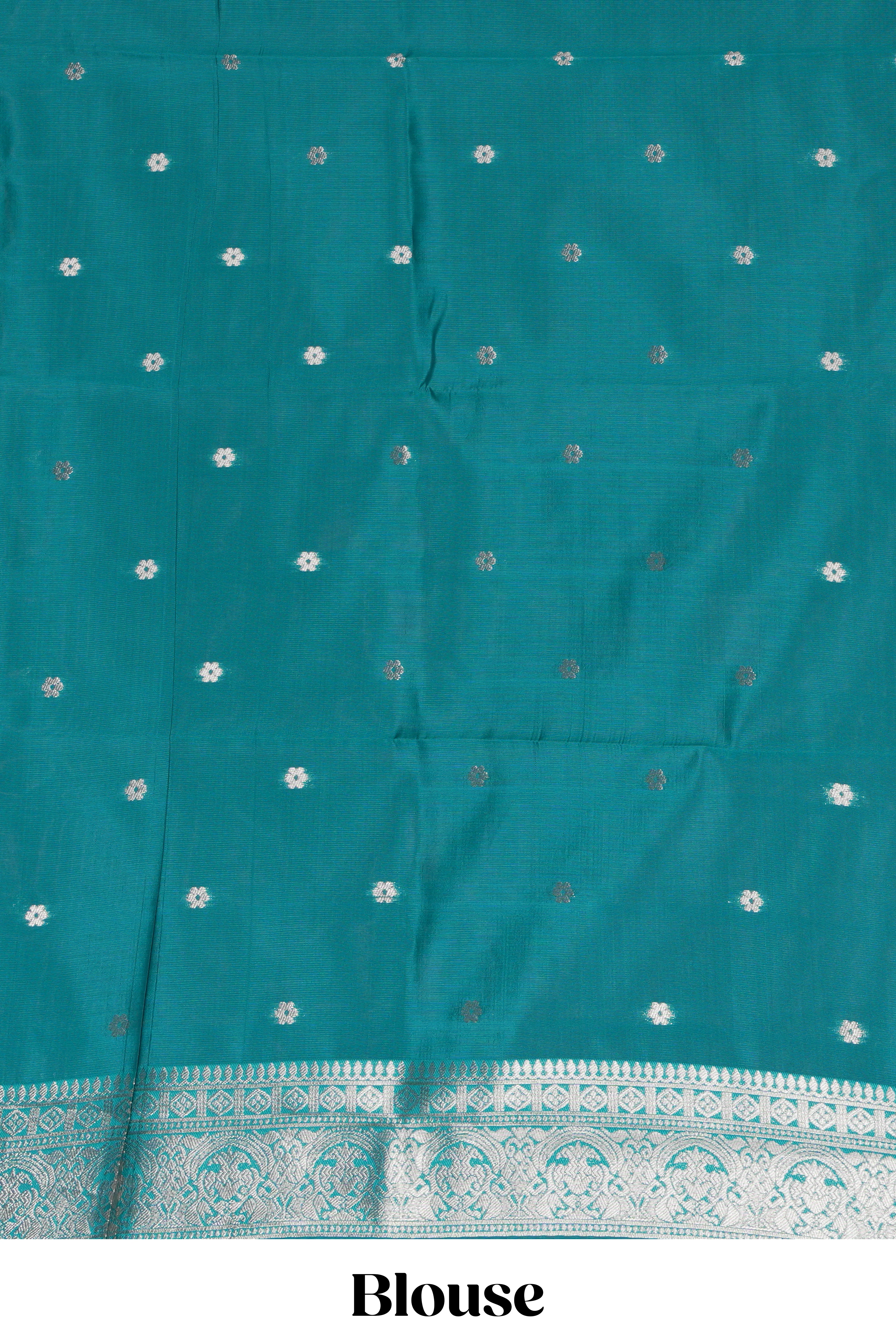 Midnight green checked zari motifs art silk saree with self zari border and matching zari motifs blouse - Image 4