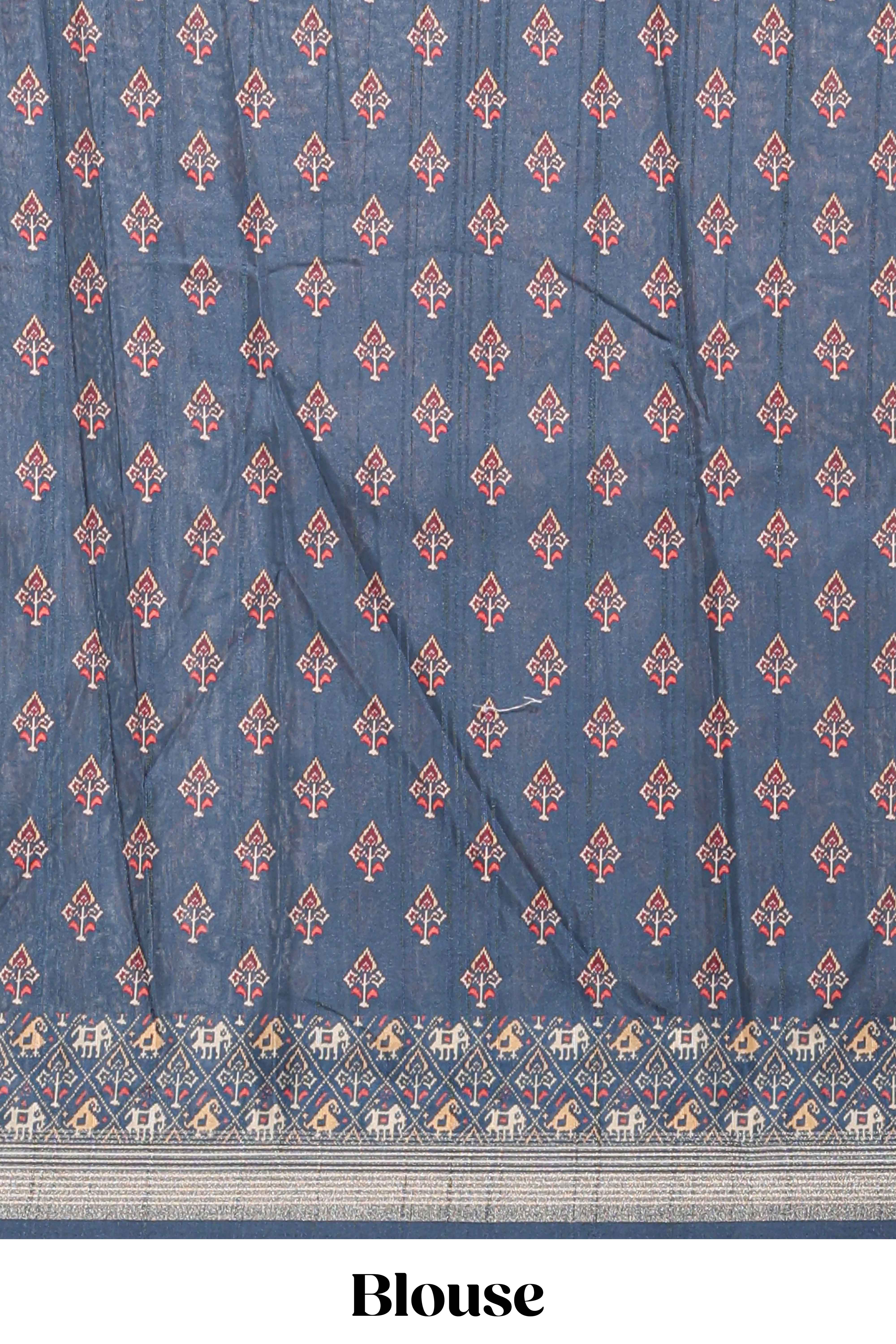 Olive green patola and pichwai tussar saree zari border geomatric matching pallu along with tussels - Image 5