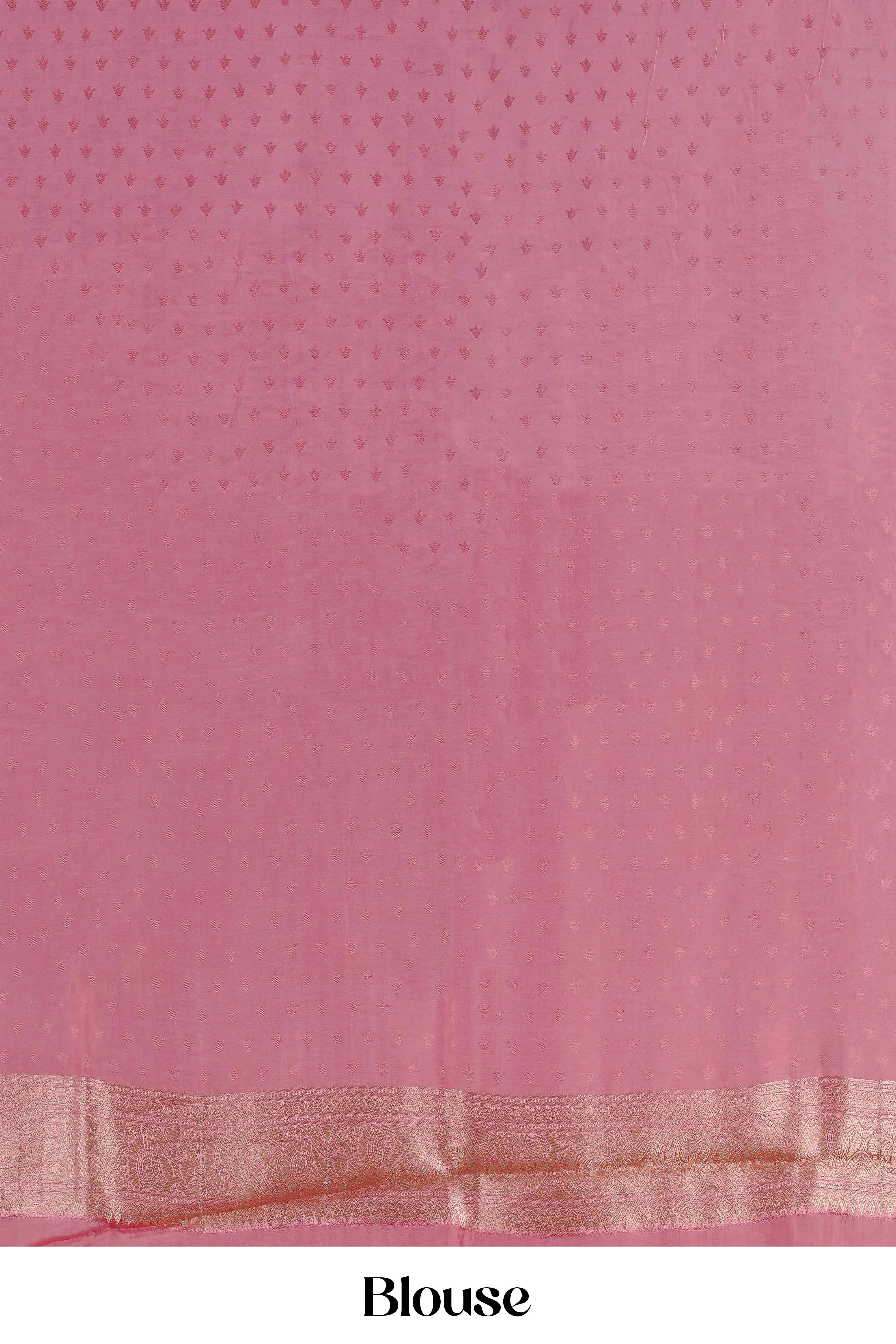 Mushru Silk With Gold Zari Floral Butta Designs Self Border - Image 6