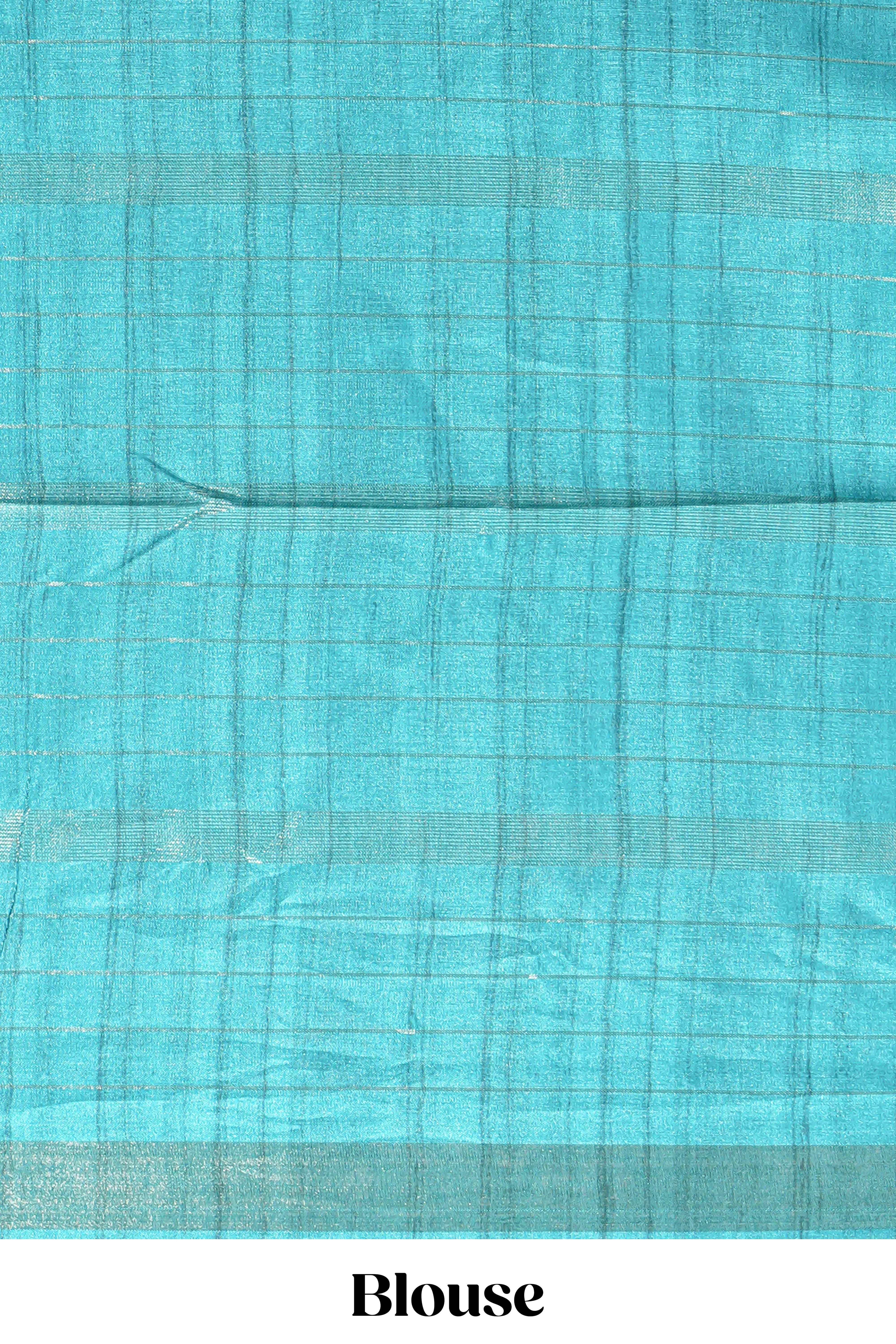 Orange checked semi tussar saree with contrast border and striped blouse - Image 5