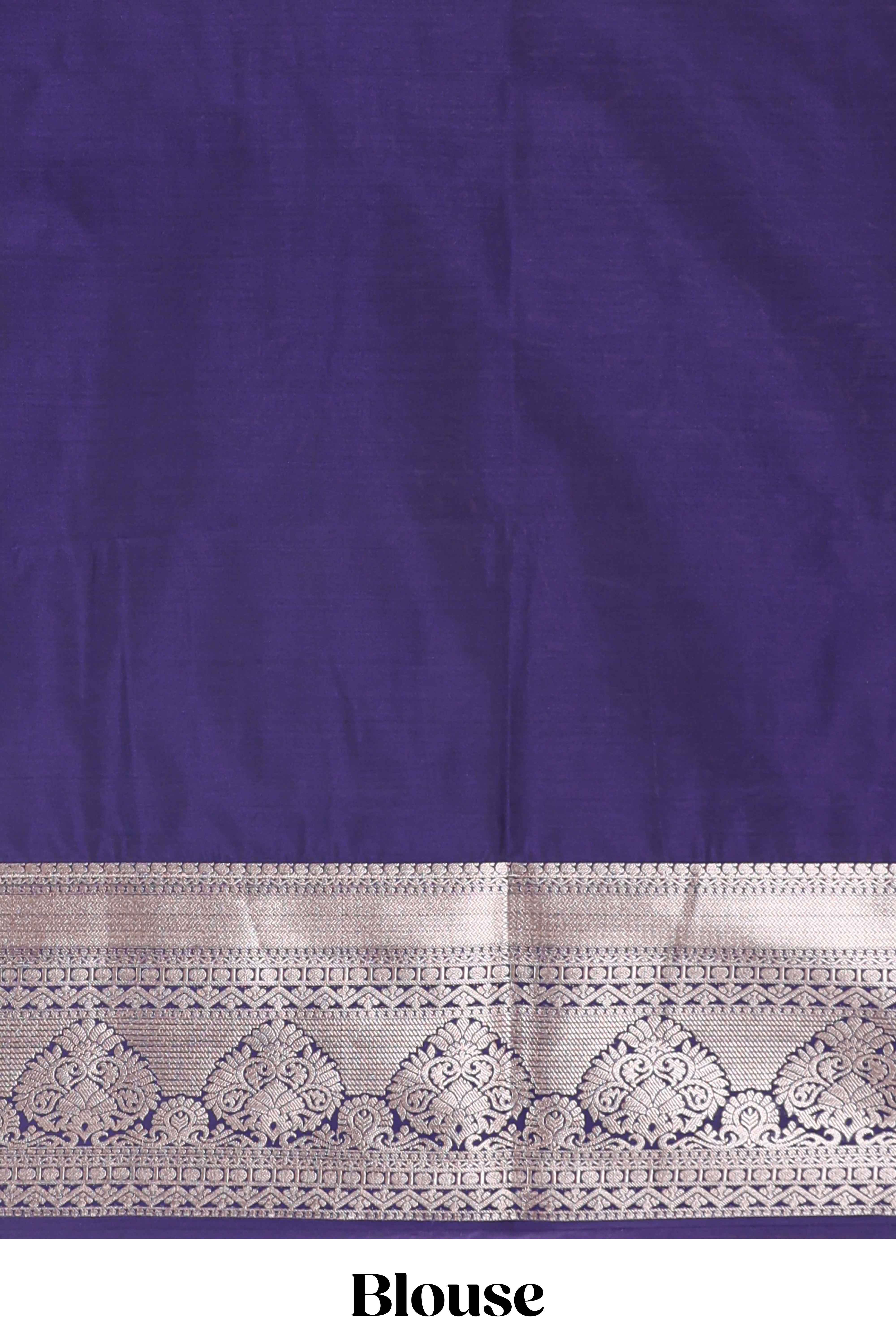 Orange checked zari buttas semi soft silk saree with contrast zari border and floral design pallu - Image 5