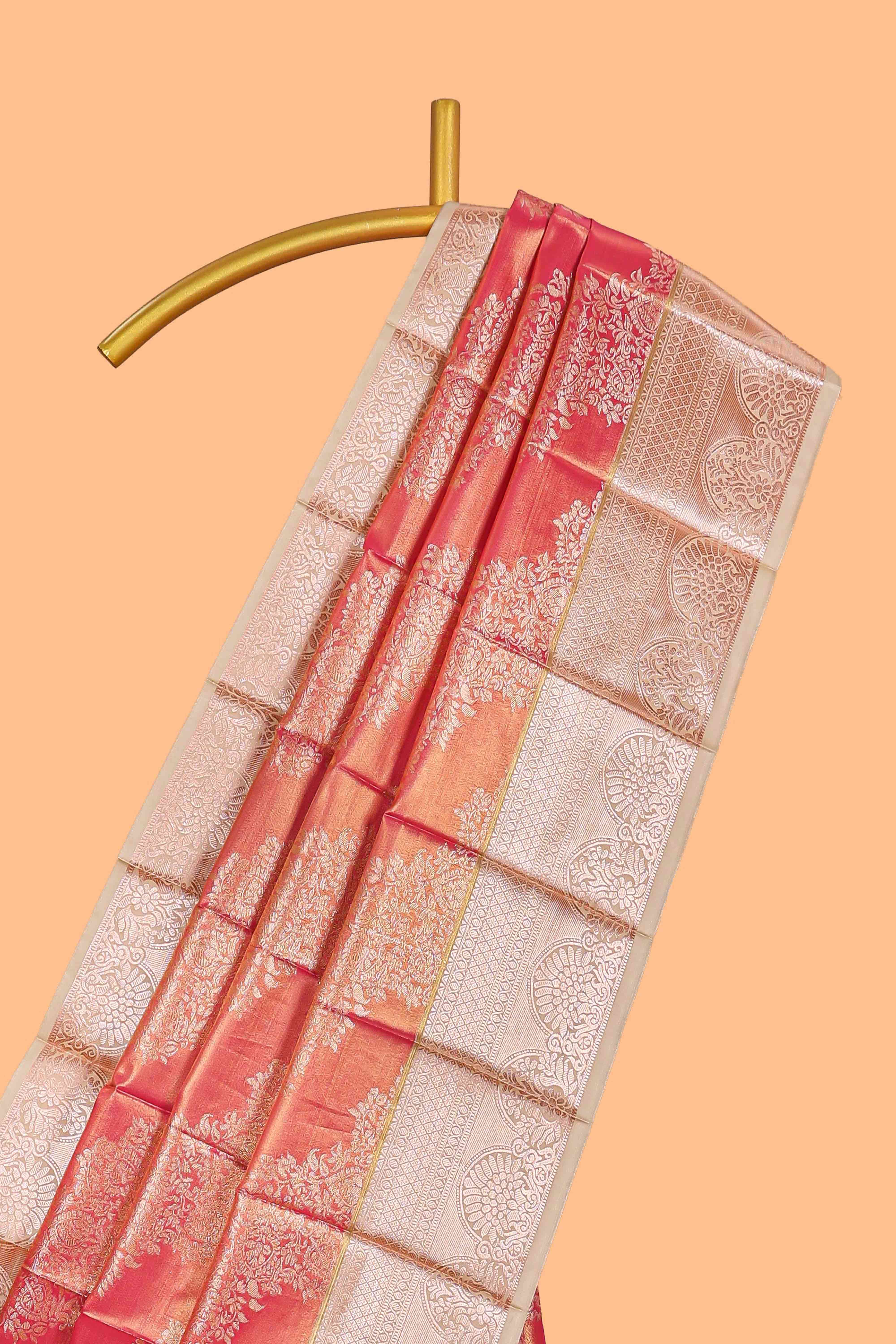 Orange Colour Tissue Silk Saree with Rich Gold Zari Weaving and  Contrast Border and Contrast Blouse - Image 2