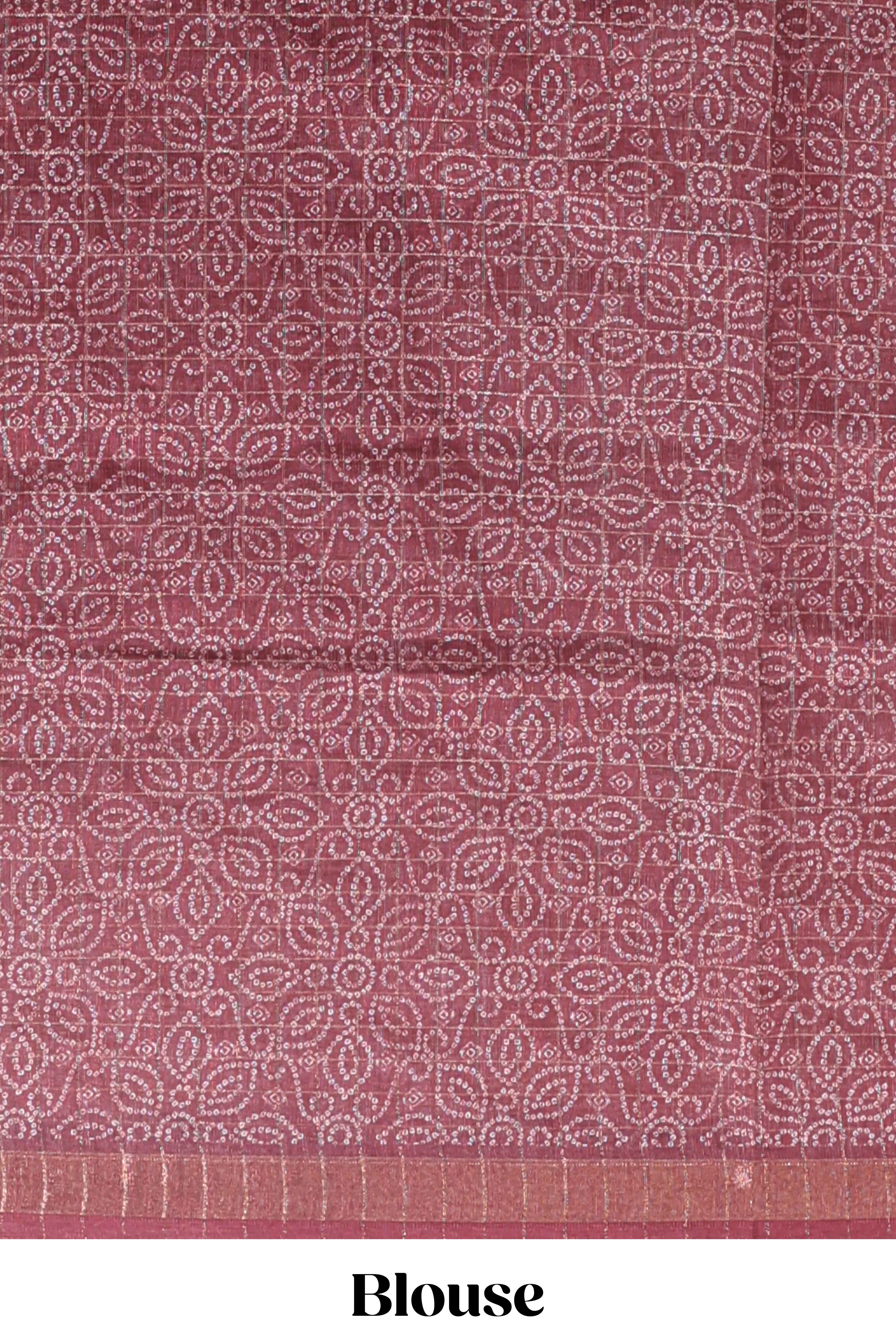 Orange & maroon dual shade checked floral design chanderi cotton saree with self zari border and matching blouse - Image 5