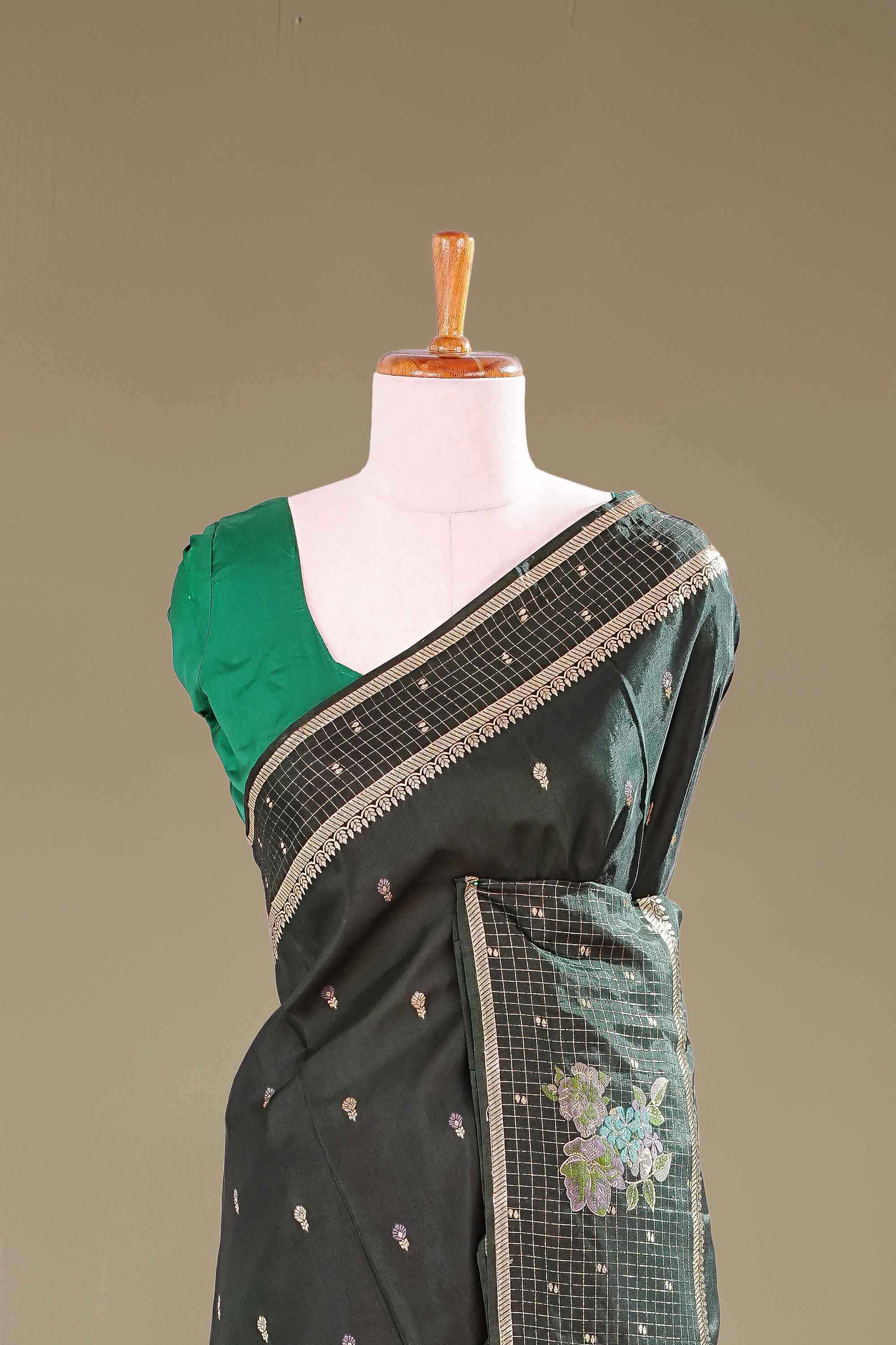 Mushru Silk With Gold Zari Round Designs Self Border - Image 3