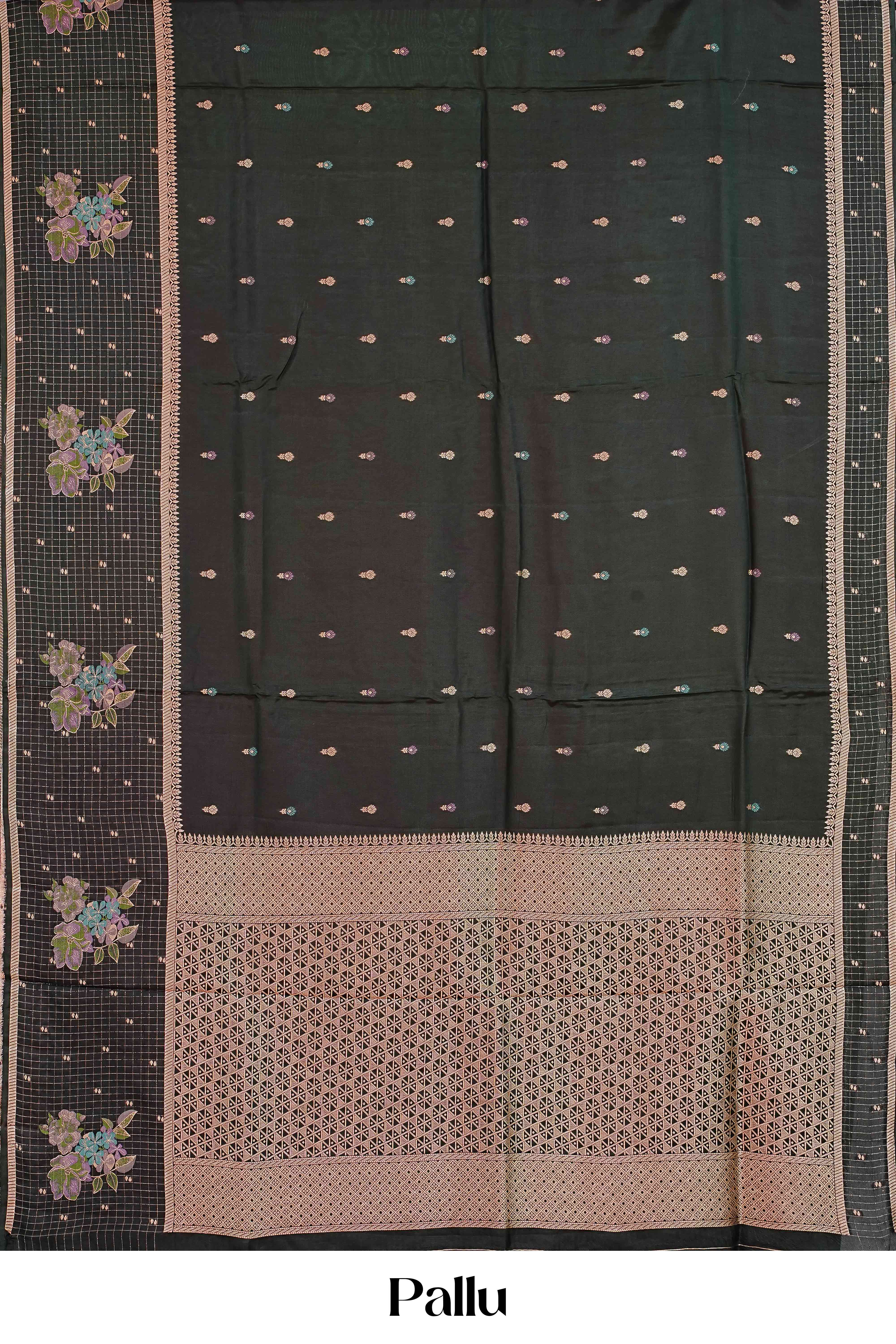Mushru Silk With Gold Zari Round Designs Self Border - Image 5
