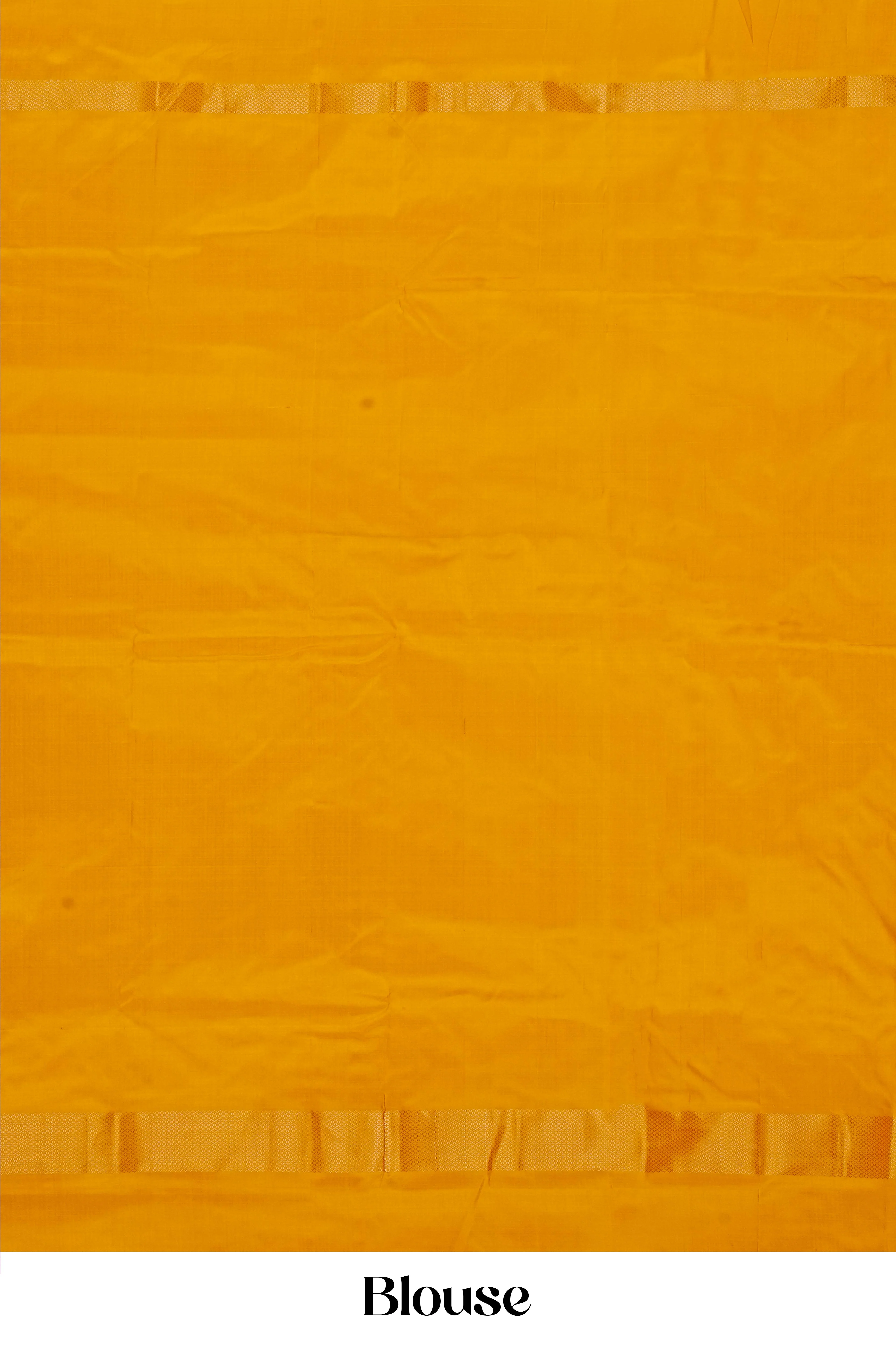Handwoven Red & Mustard Yellow Pure Ikkat Silk Saree with Traditional Polka Butta Design and Contrast Border - Image 5