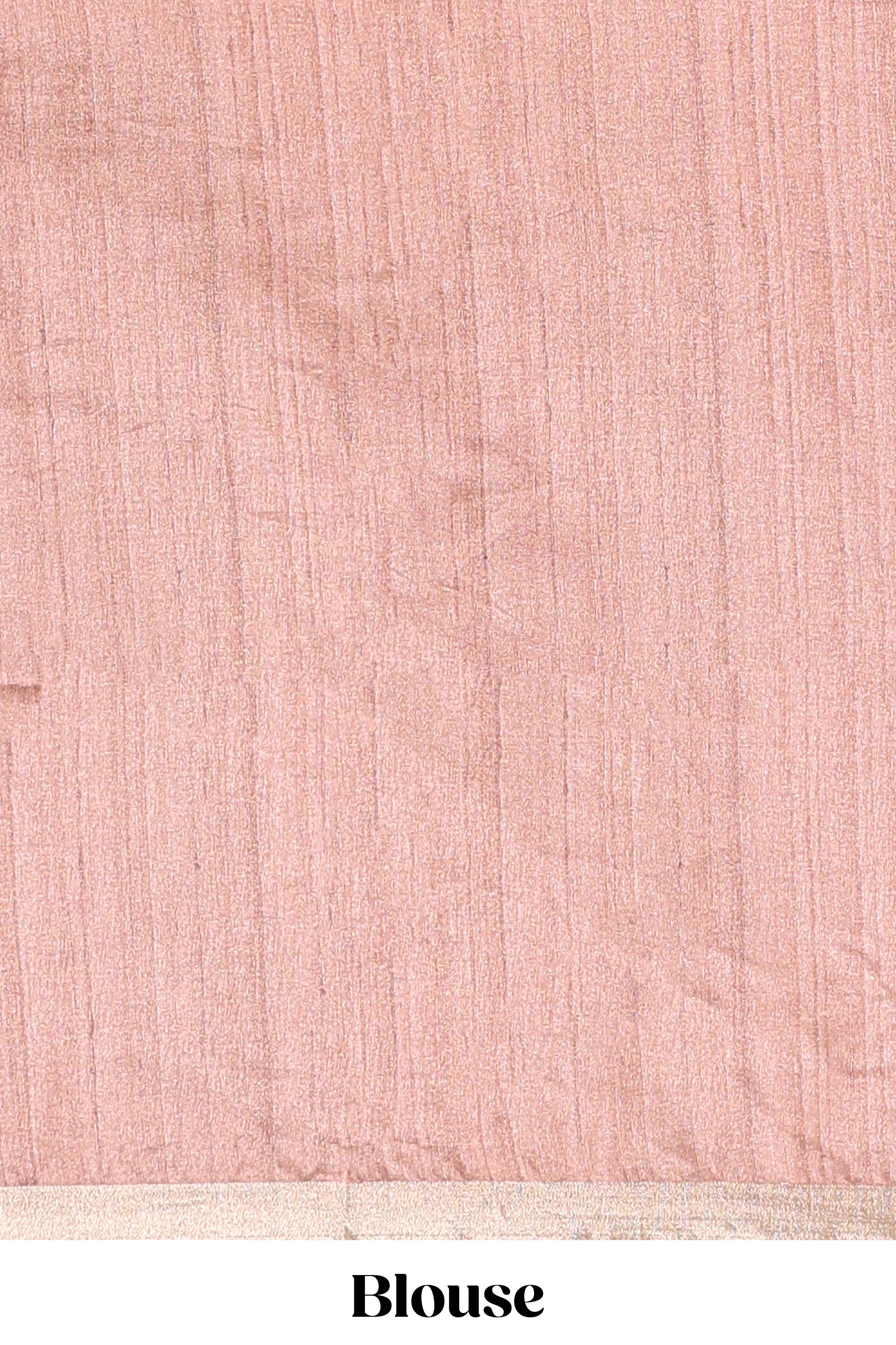 Peach kalamkari style art tussar saree with self zari border and blouse - Image 5