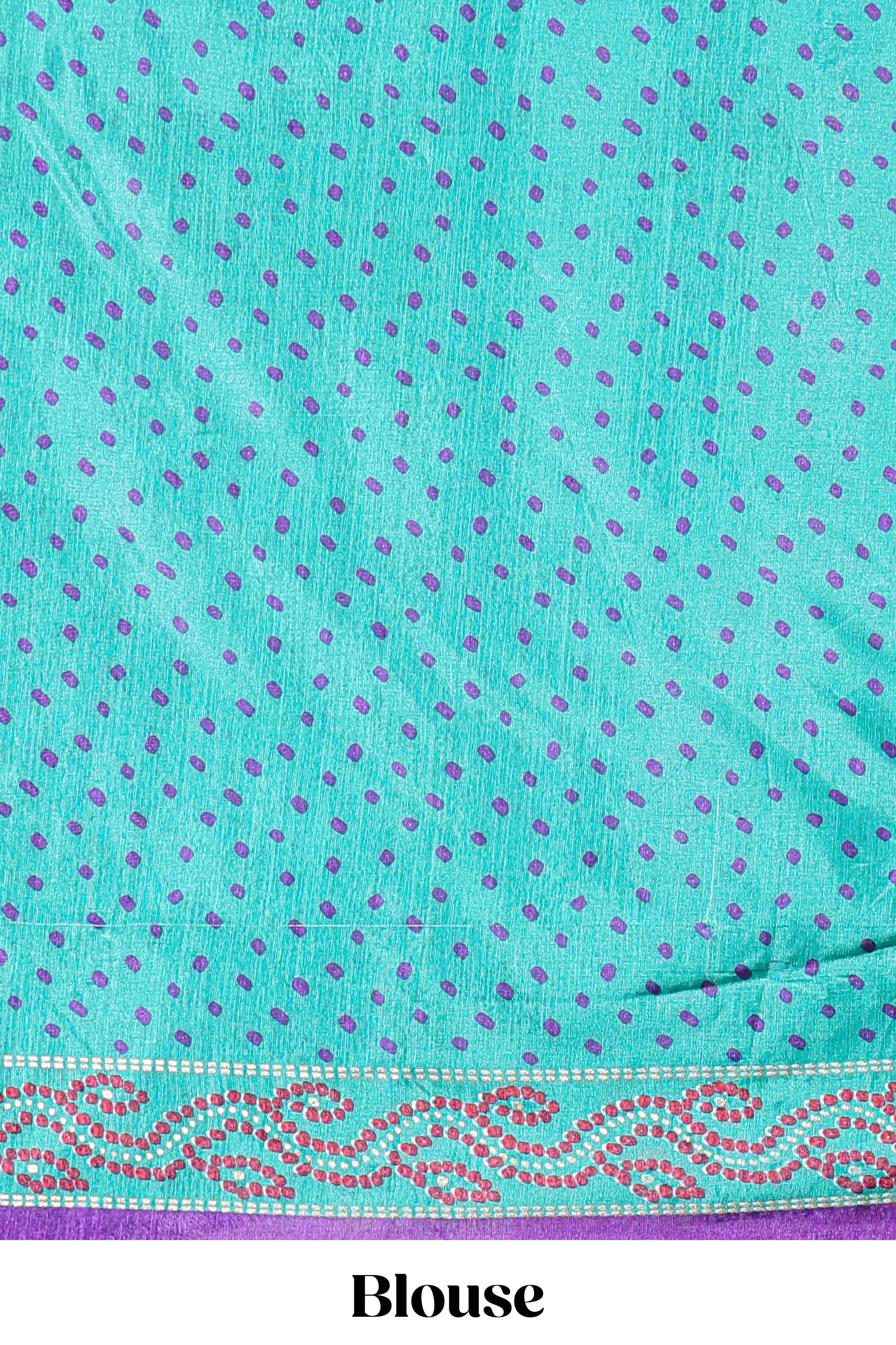 Peacock green dola silk bandhani dotted stripe lehenga set with contrast dhavani - Image 4