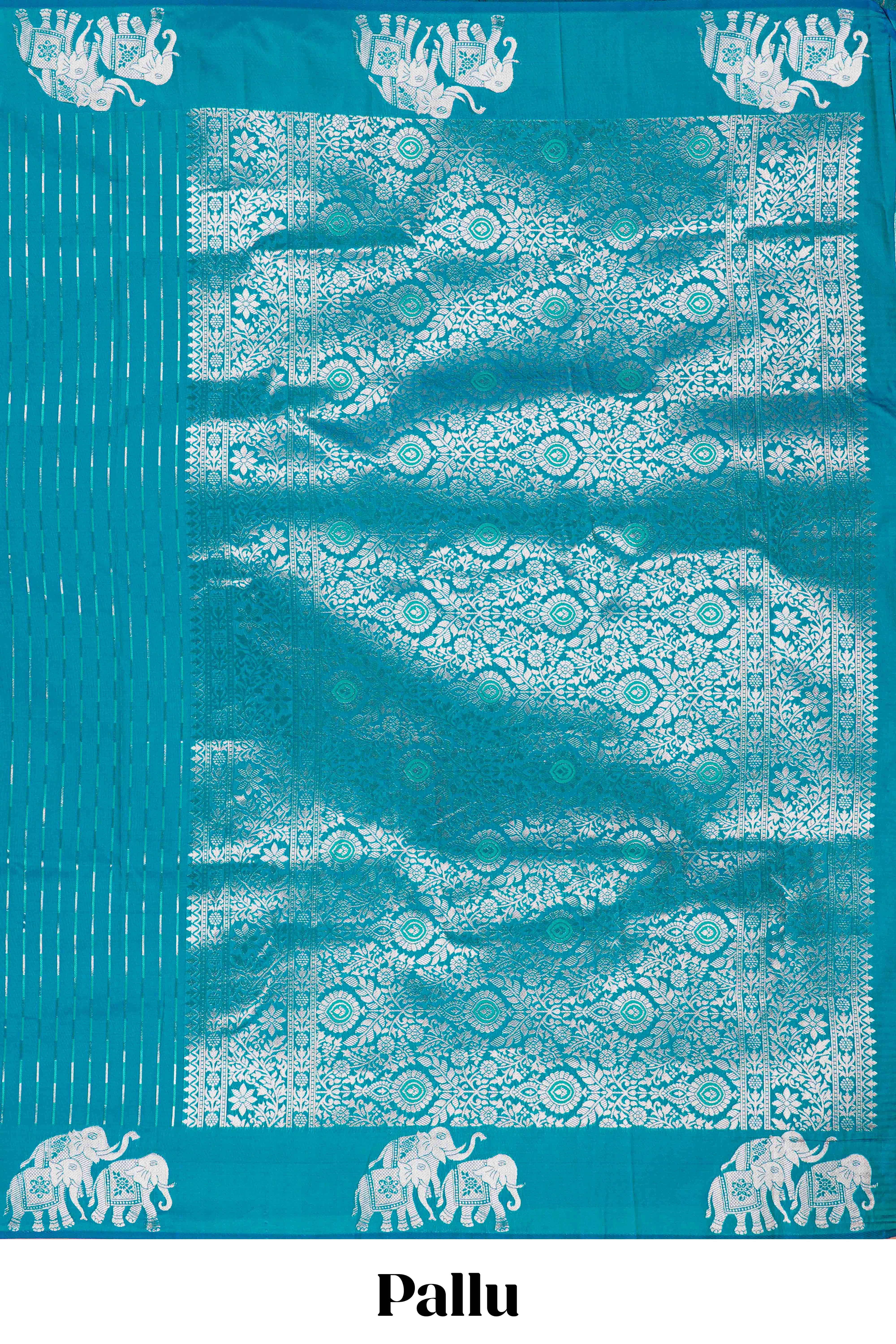 Peacock Green Semi Soft Silk Saree Zari Butta All Over And Floral Design Pallu - Image 4