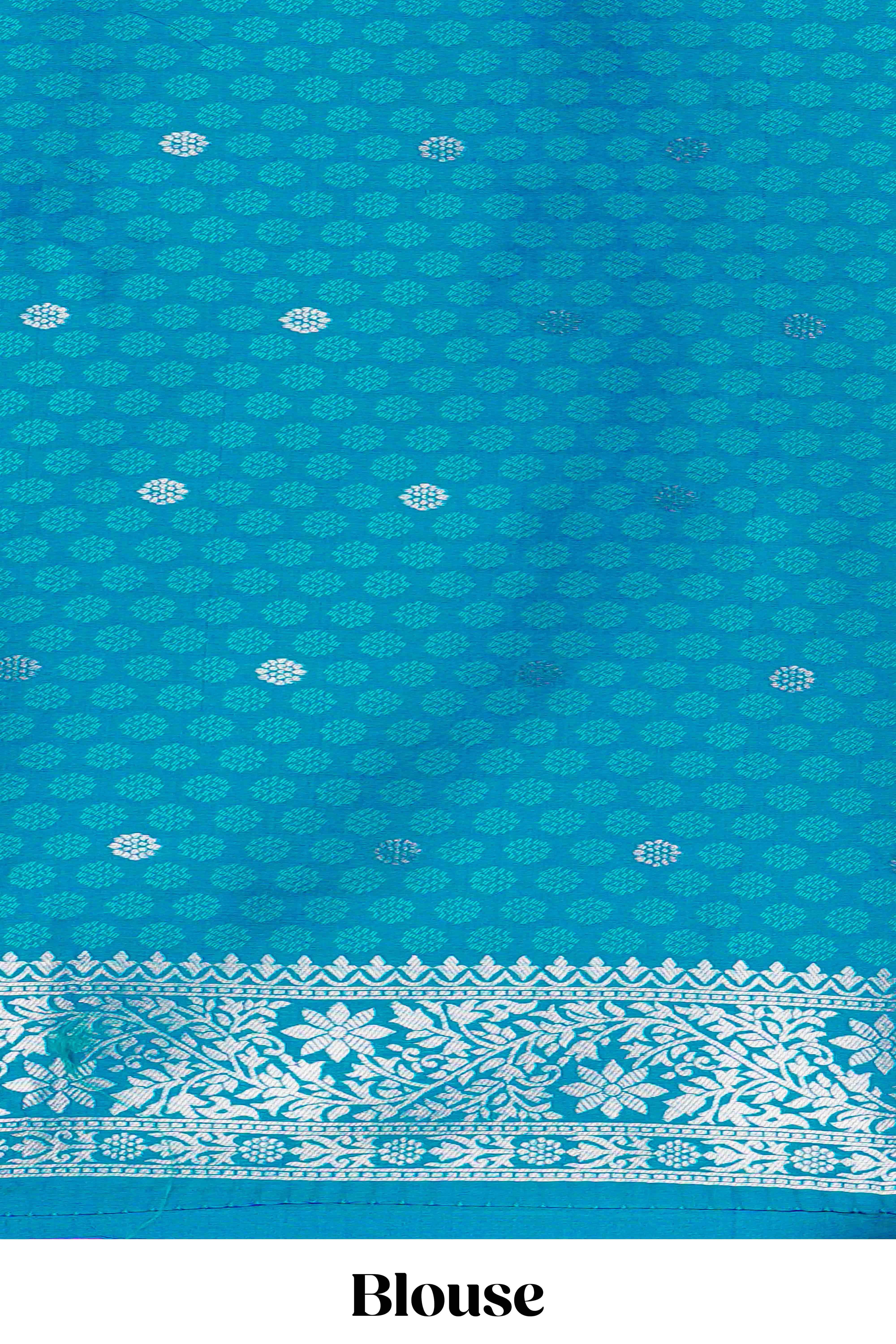 Peacock Green Semi Soft Silk Saree Zari Butta All Over And Floral Design Pallu - Image 5