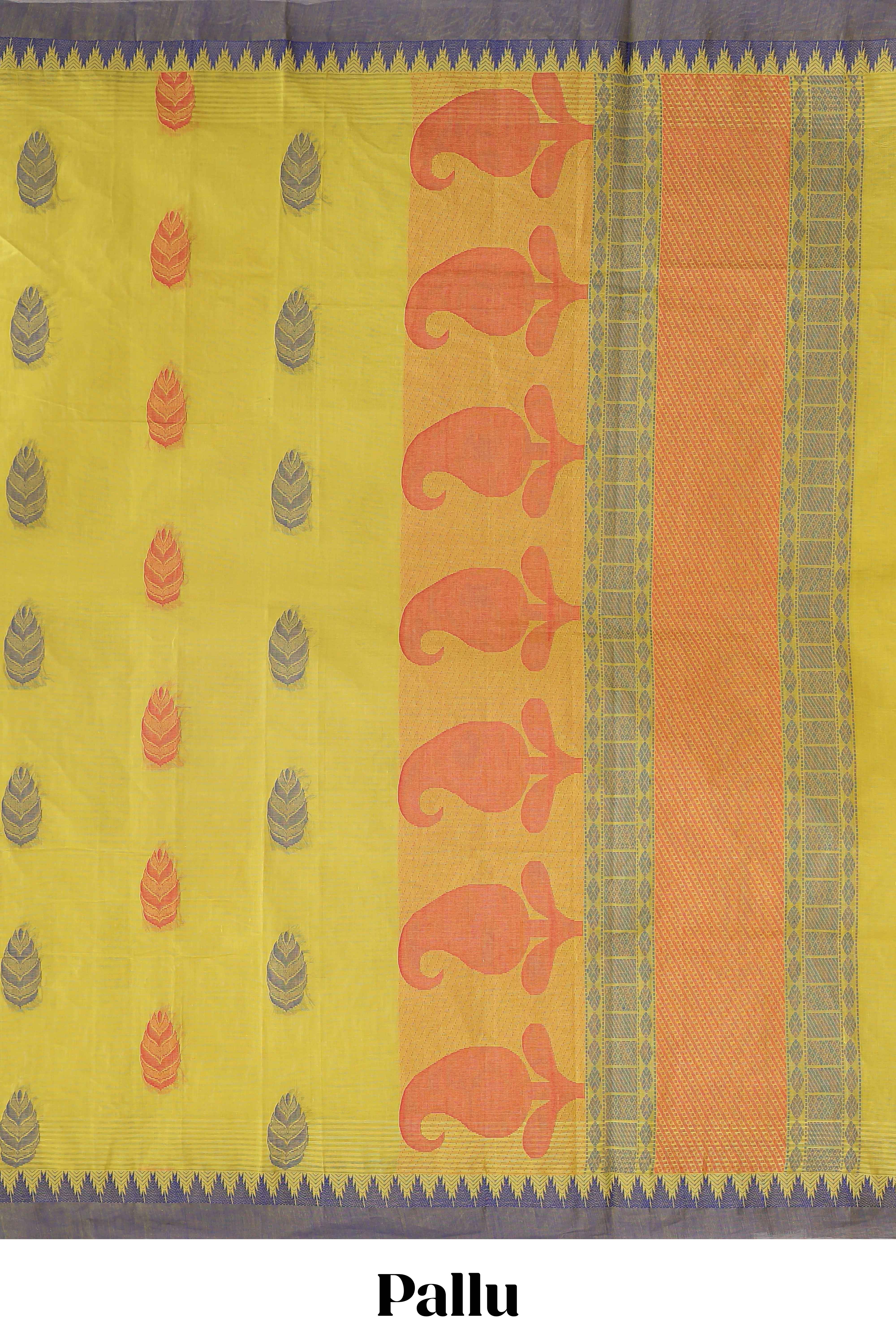 Pear green floral motifs kovai cotton saree with contrast border and matching pallu - Image 2