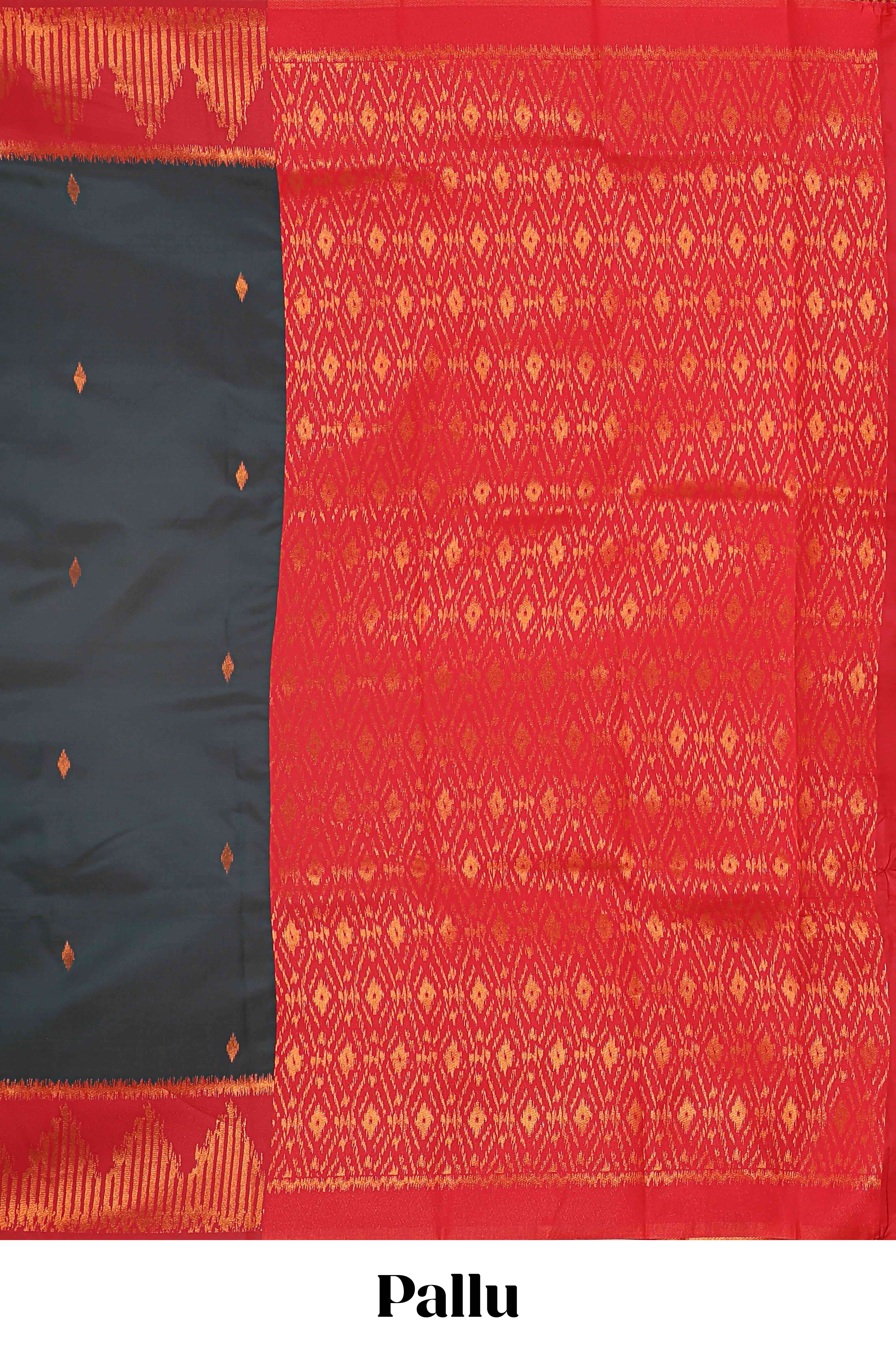 Pine green zari butta litchi silk saree with contrast zari border and blouse - Image 4
