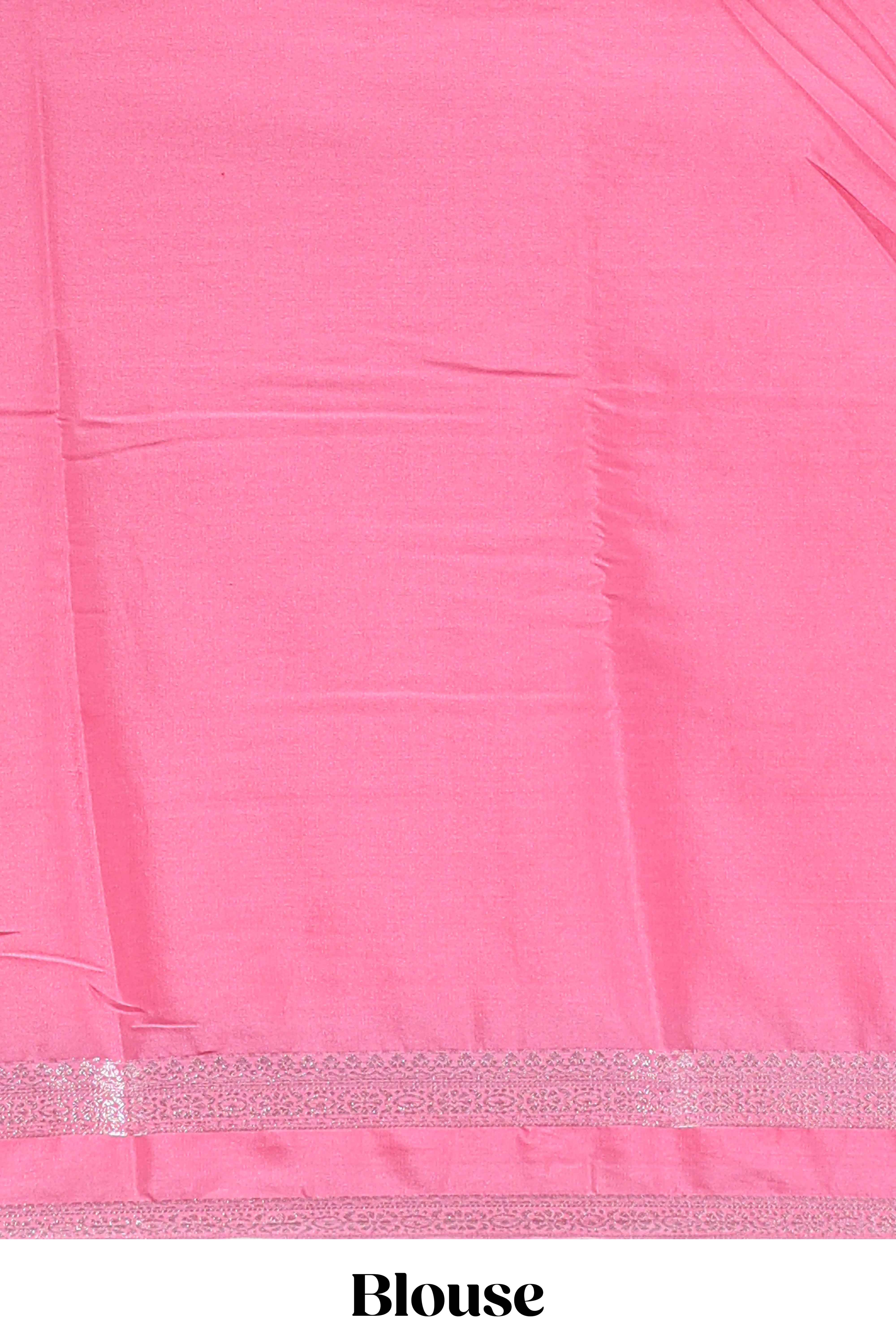 pink art mysore silk saree with retta petta contrast border and rich pallu with plain blouse - Image 5