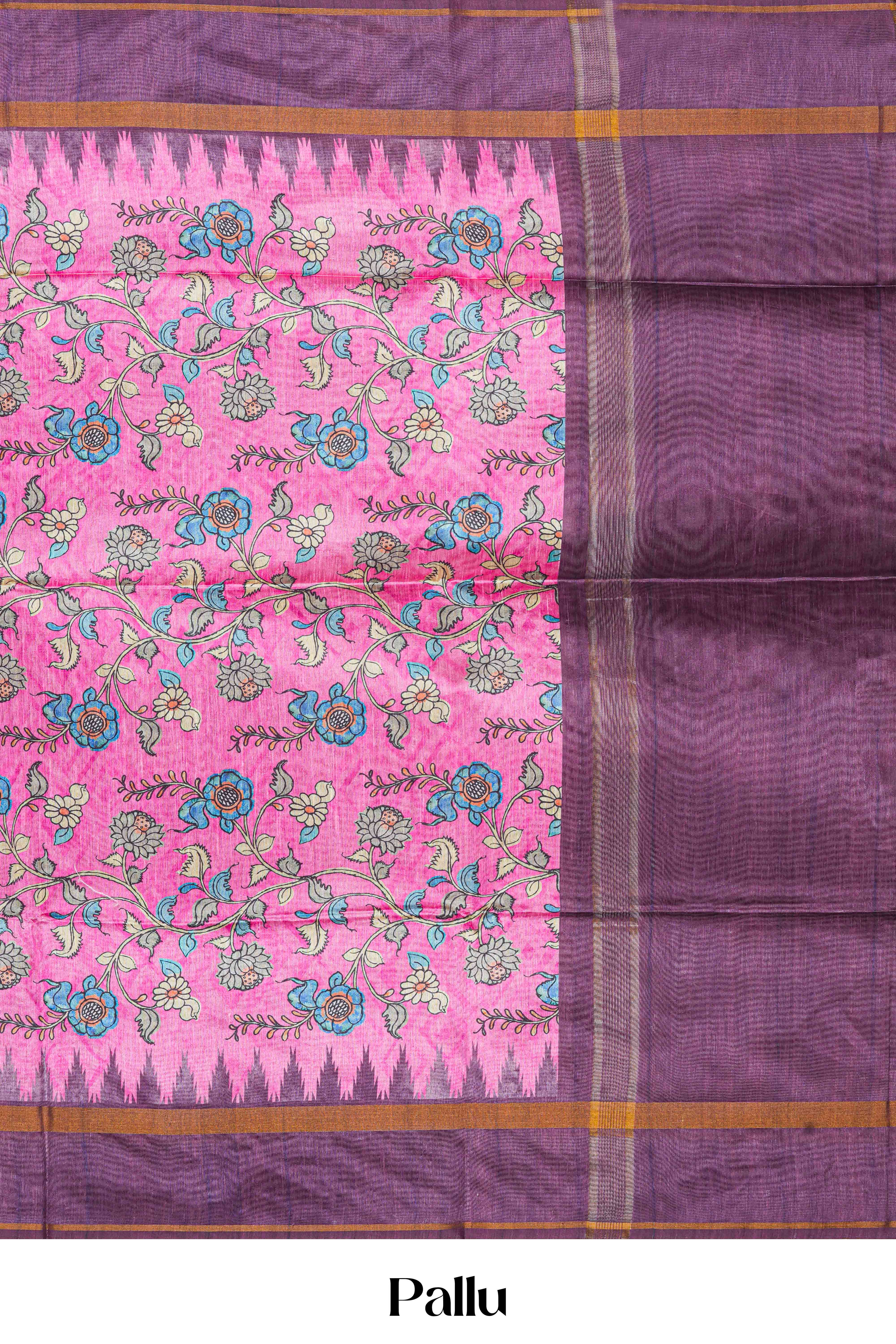Pink chanderi Saree Floral Vine Design Across The Body With Contrast Pallu - Image 5