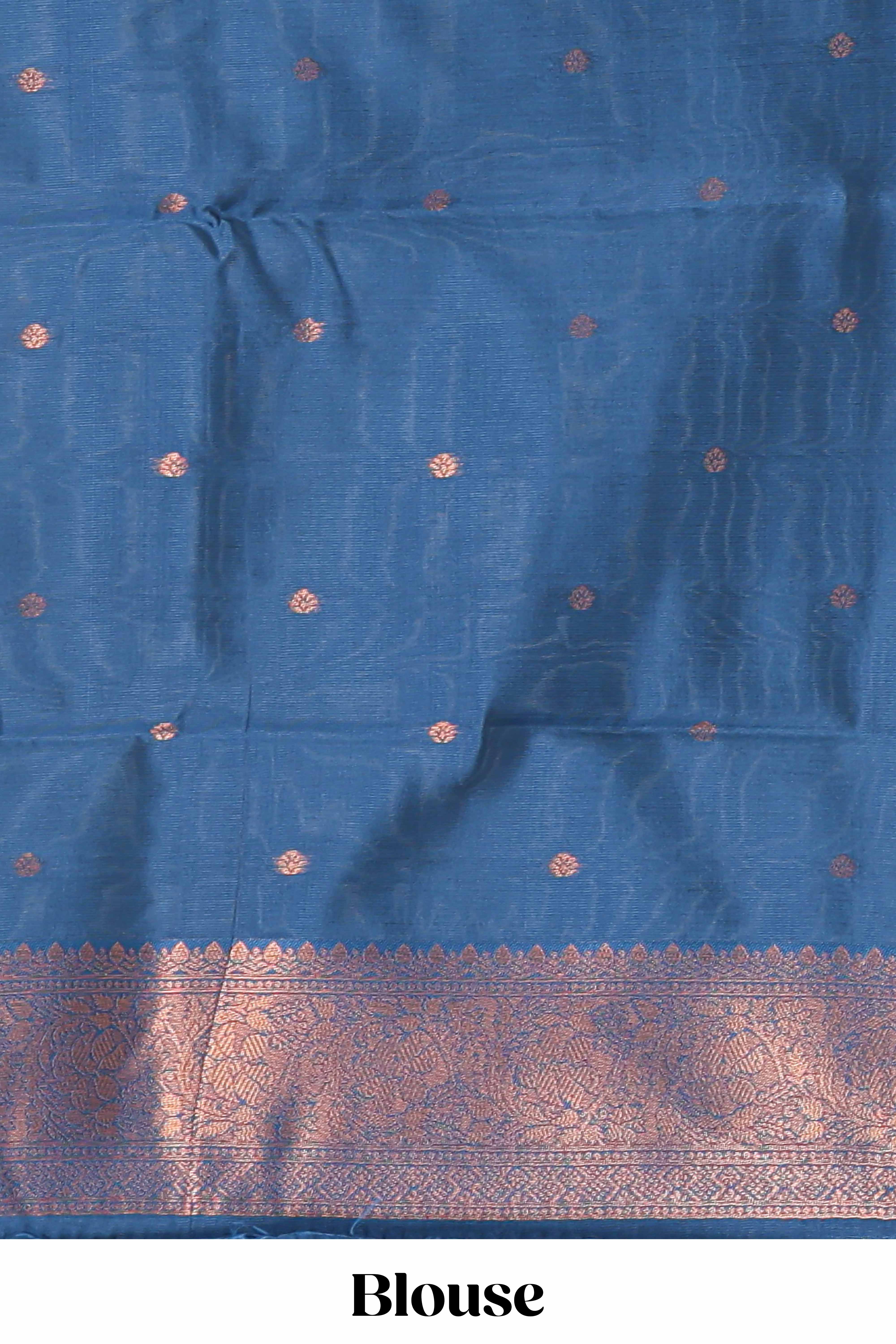 Pink chevron zari design litchi silk saree with contrast zari design border and contrast blouse - Image 5