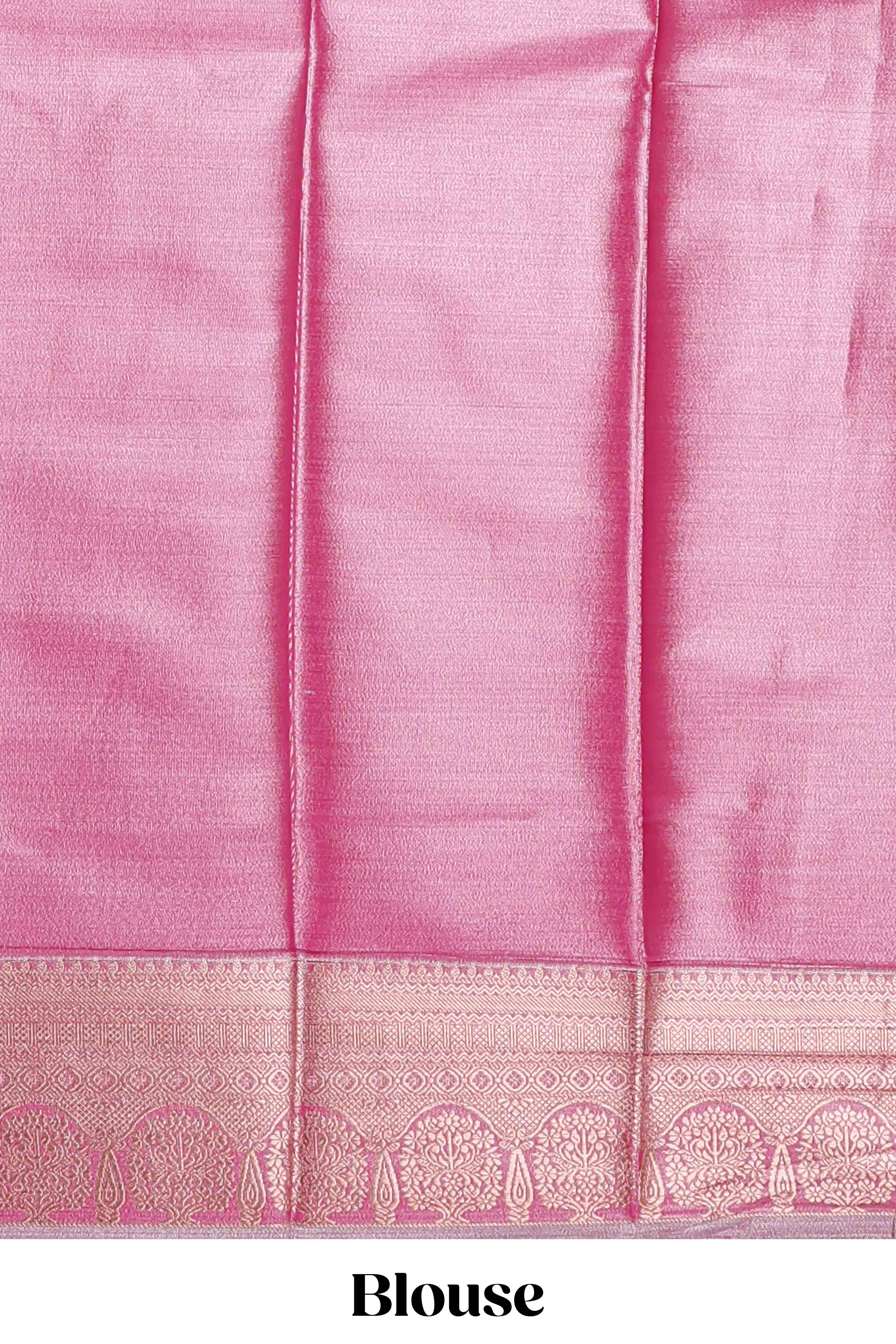 Pink Colour Tissue Silk Saree with Rich Gold Zari Floral Weaving and  Contrast Border and Matching Blouse - Image 5