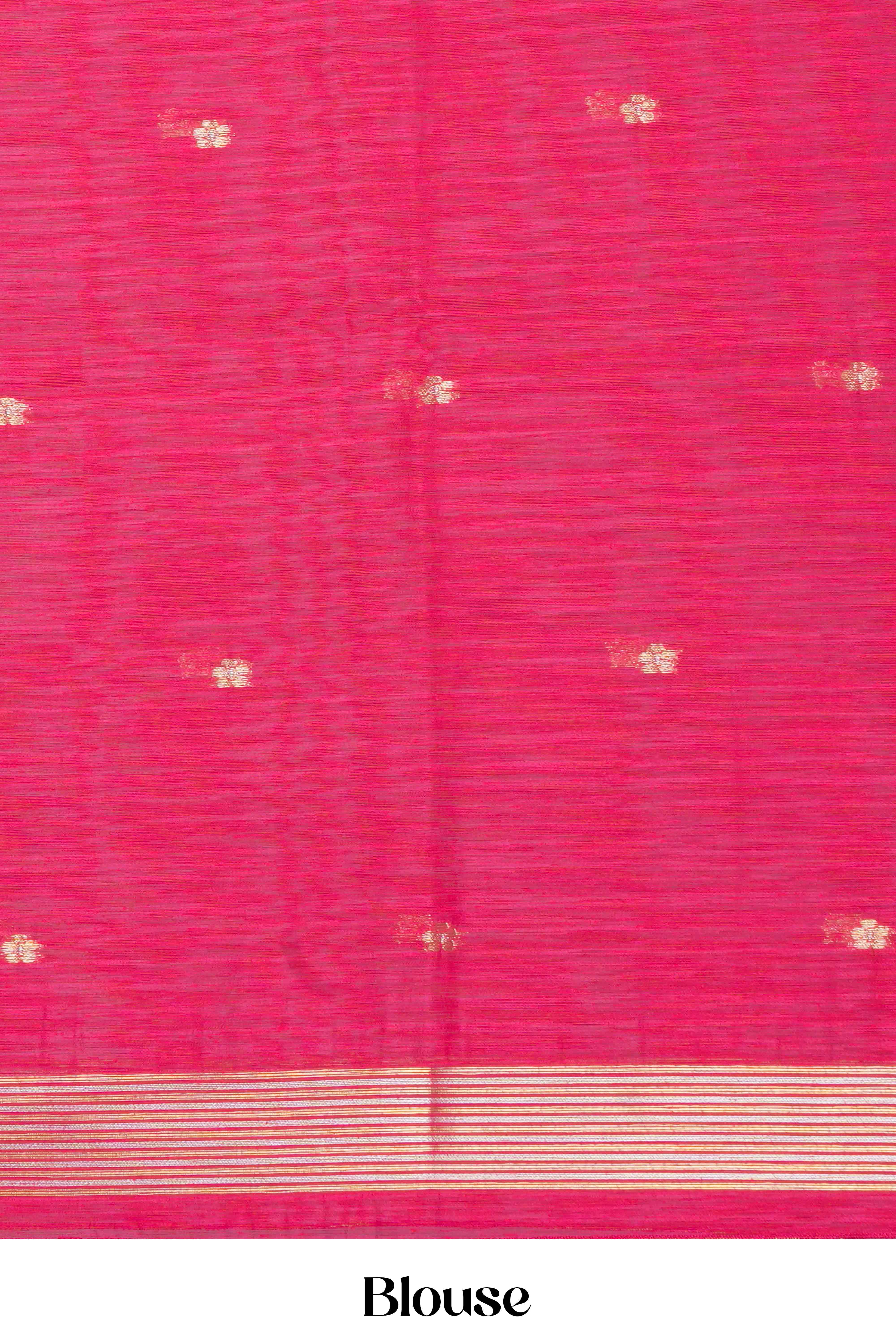 Pink Munga Cotton Zari Butta With Gold Zari Floral Design Pallu - Image 6