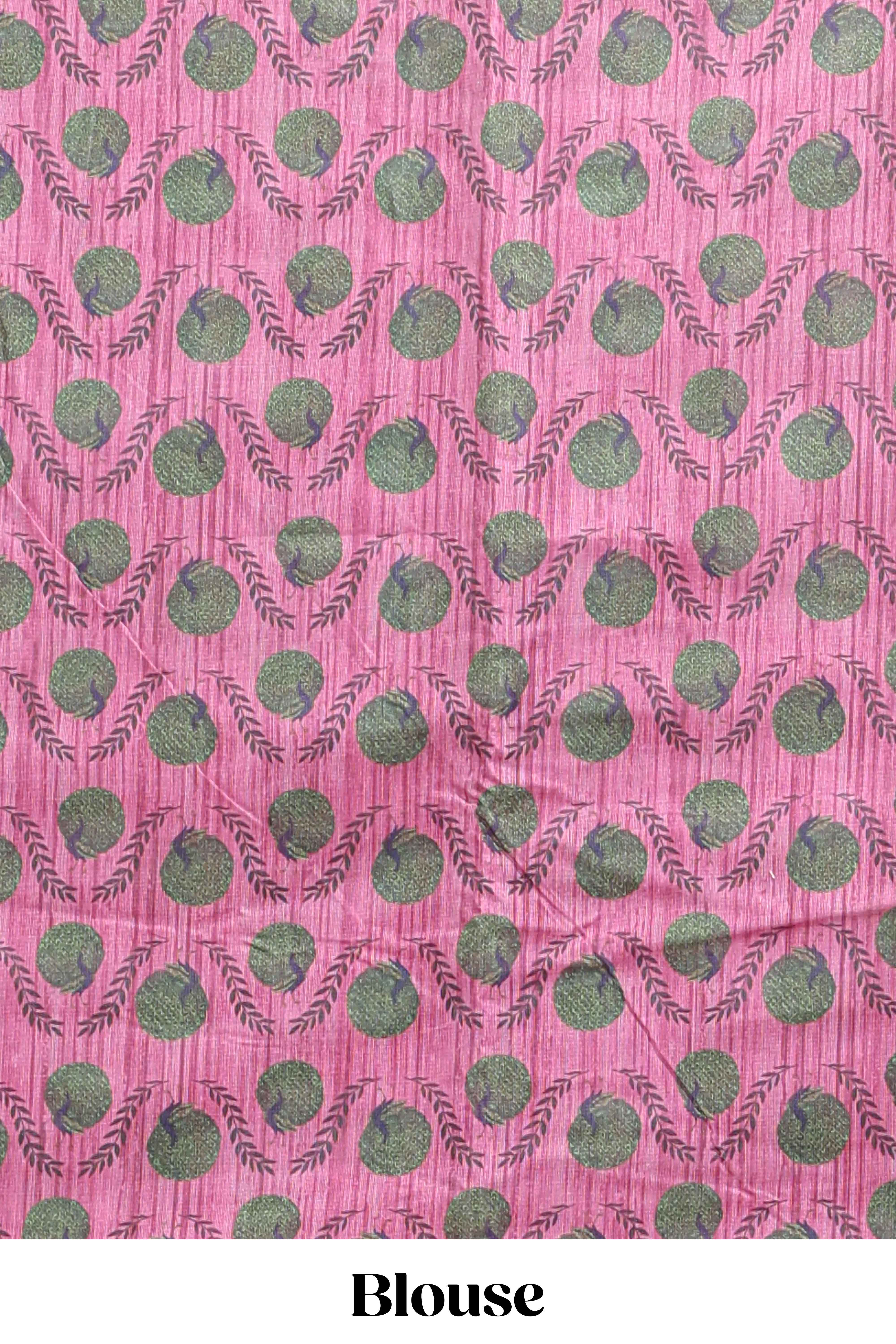 Pink striped digital print linen cotton saree with contrast border and floral design pallu - Image 5