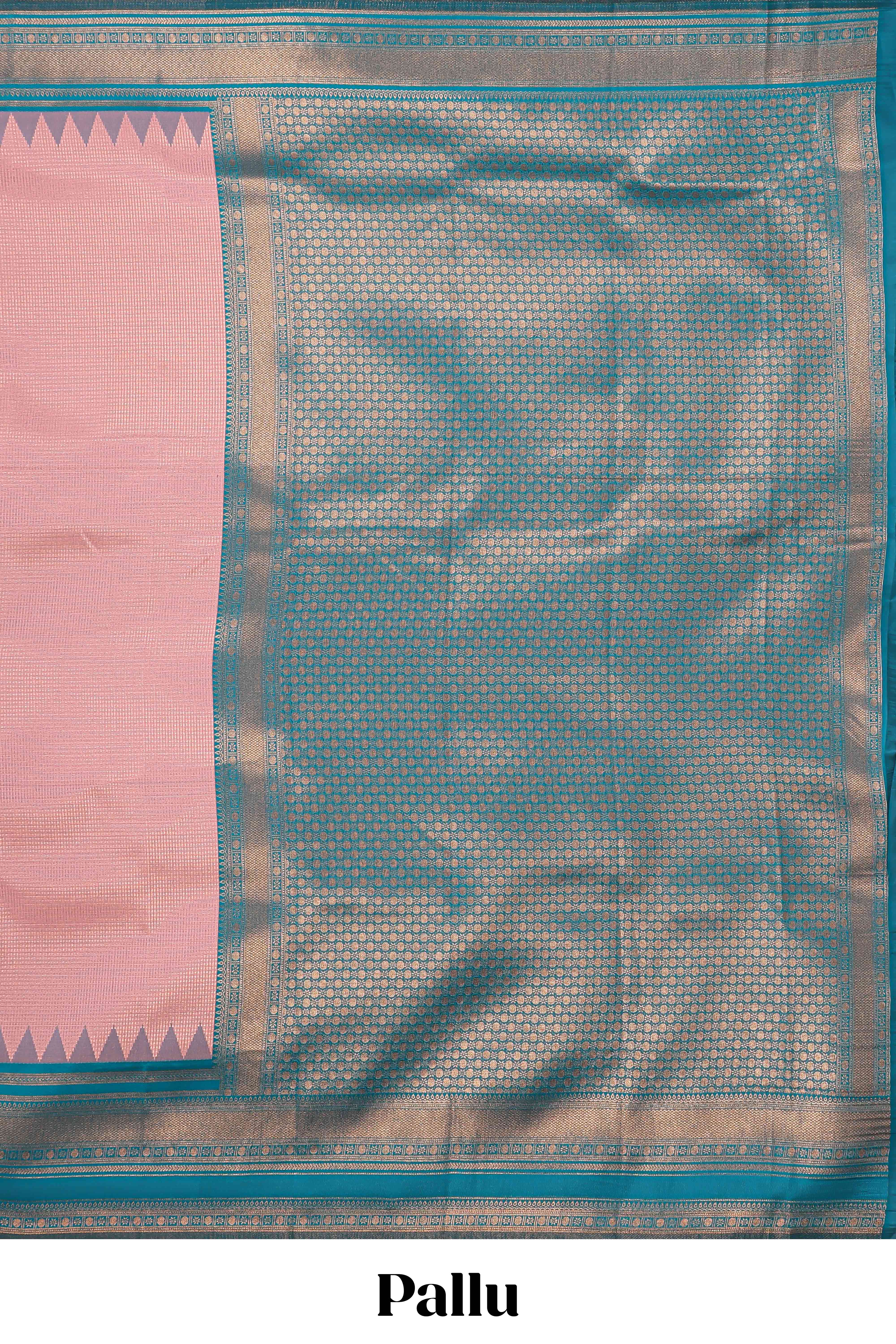 Pink zari textured litchi silk saree with contrast zari border and floral motifs blouse - Image 4