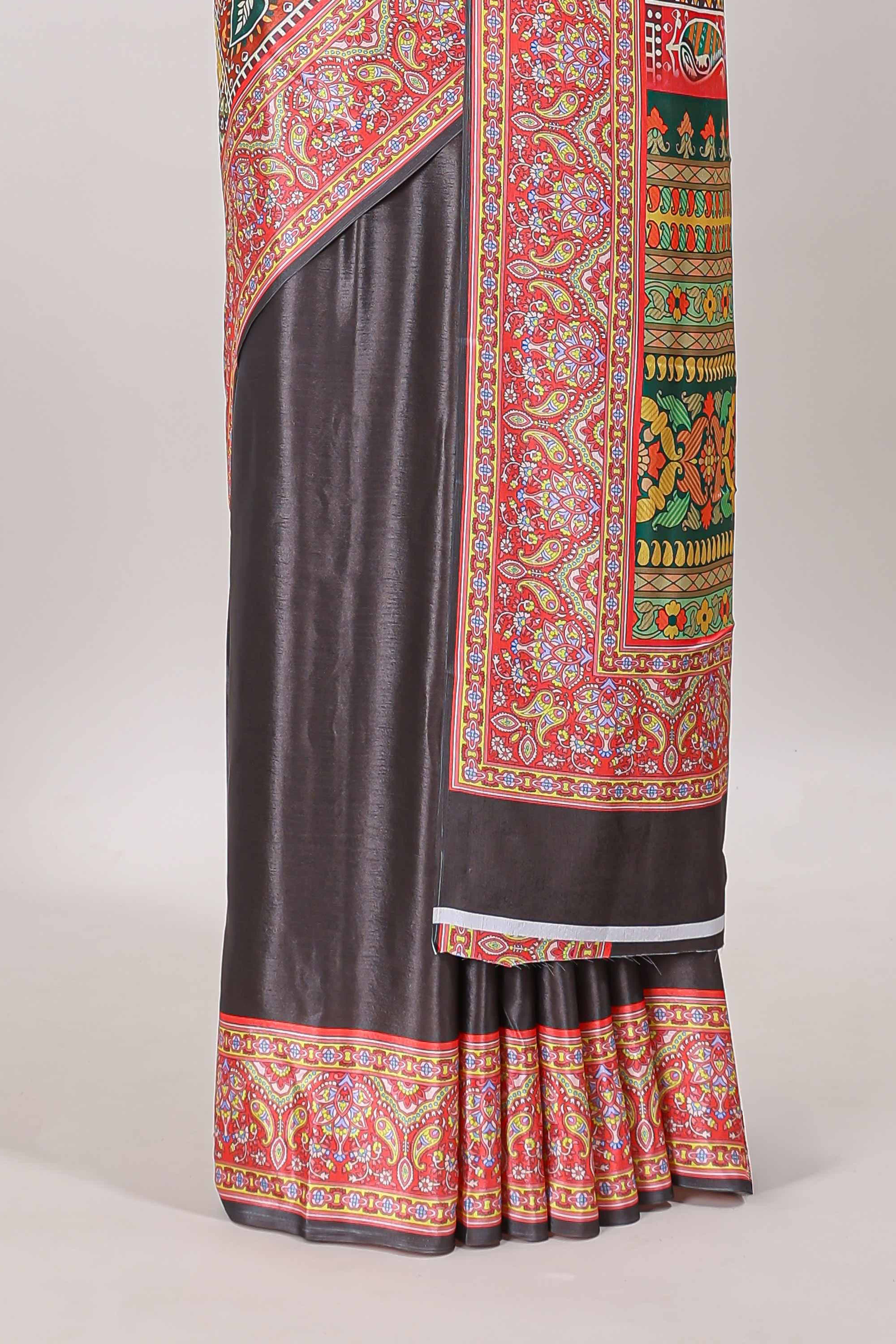 Brown geometric & ikkat design masakali saree with self border and matching blouse - Image 4