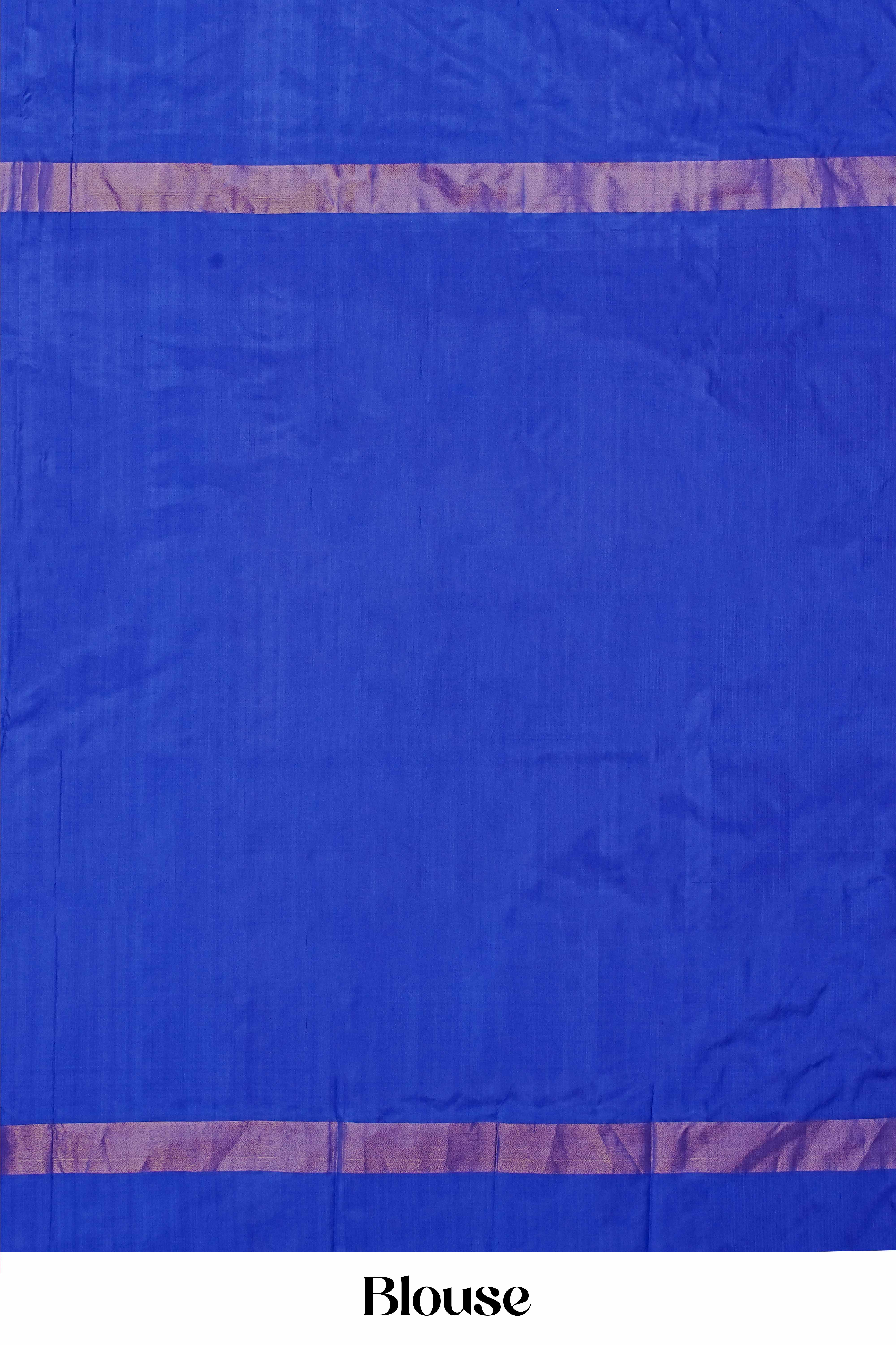 Handwoven Royal Blue & White Pure Ikkat Silk Saree with Geometric Motifs and Bold Contrast Border - Image 5