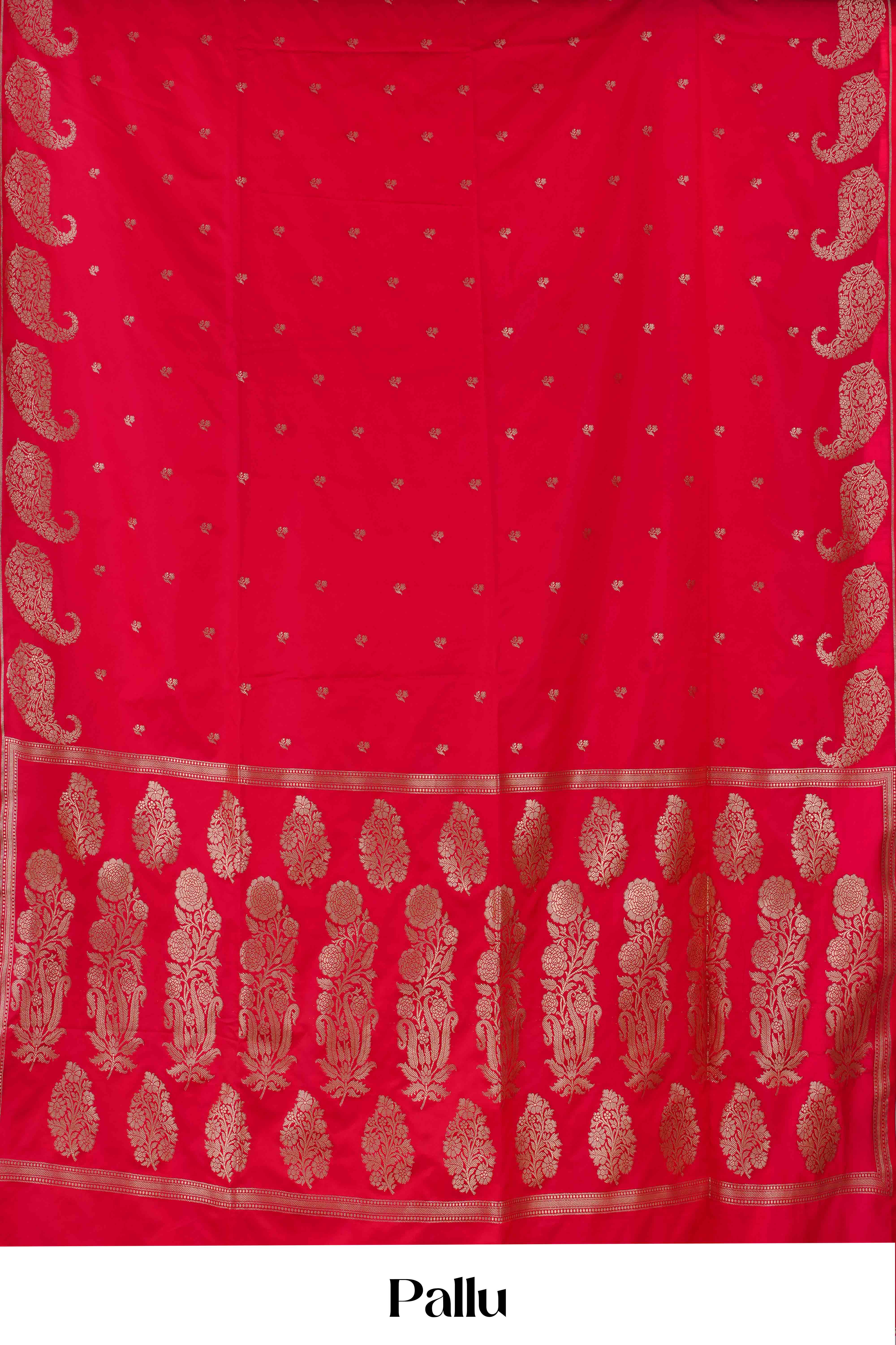 Mushru Silk Saree Gold Zari Butta With Floral Design Pallu - Image 5