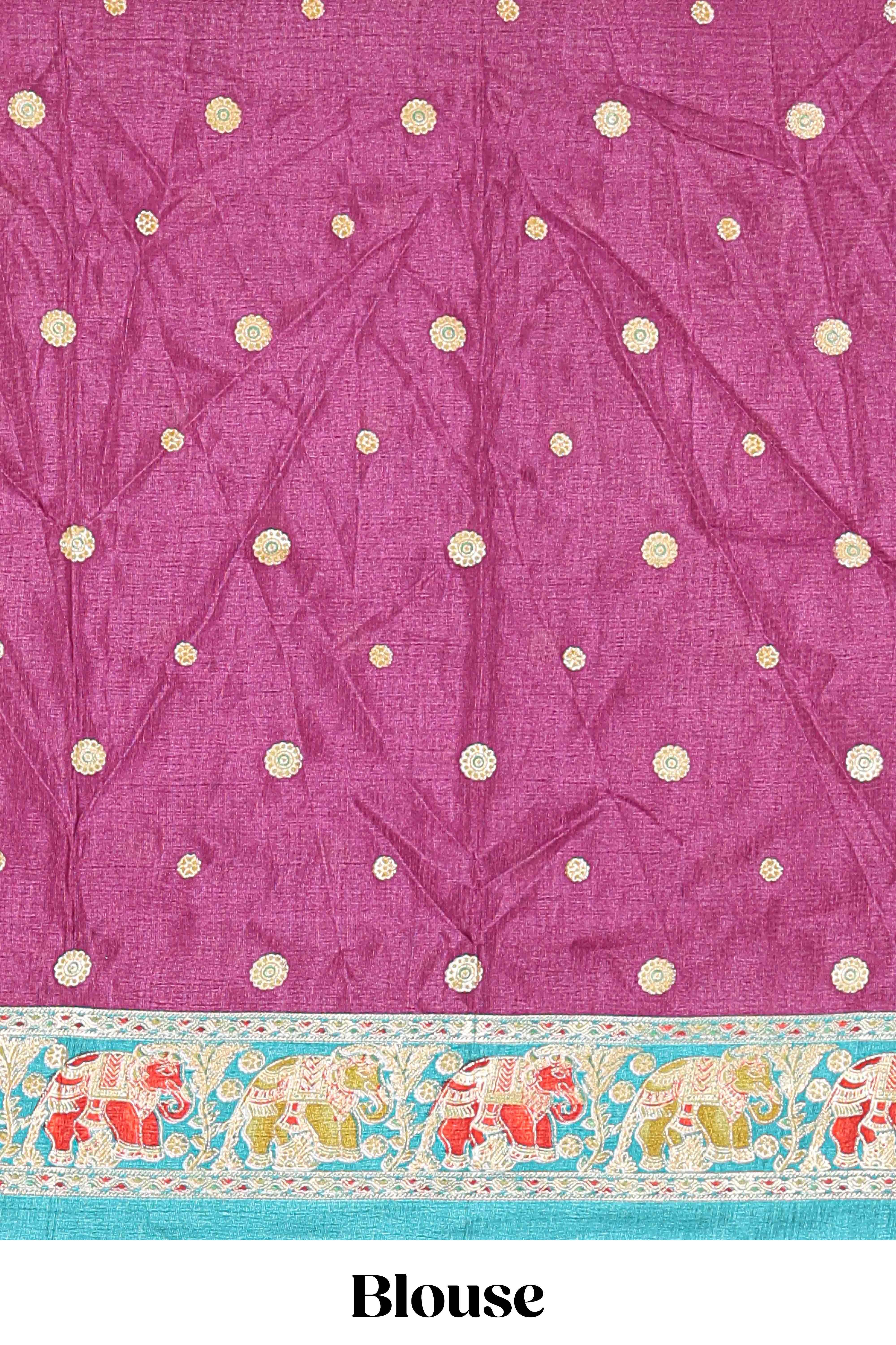 Purple dola silk floral printed peacock design lehenga with contrast blouse and dhavani - Image 4
