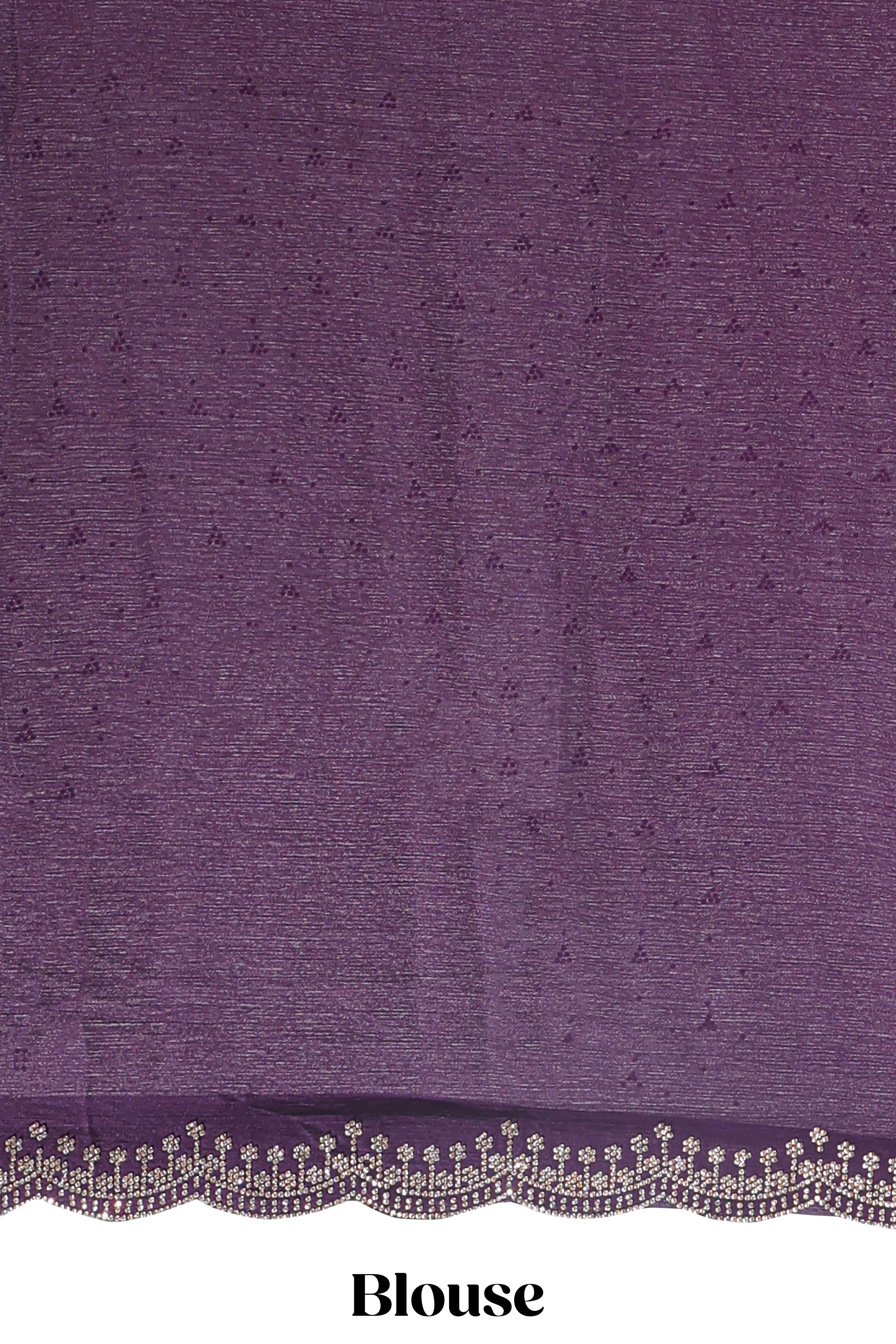 Purple horizontal zig zag striped work designer saree with self scallop border and matching blouse - Image 5