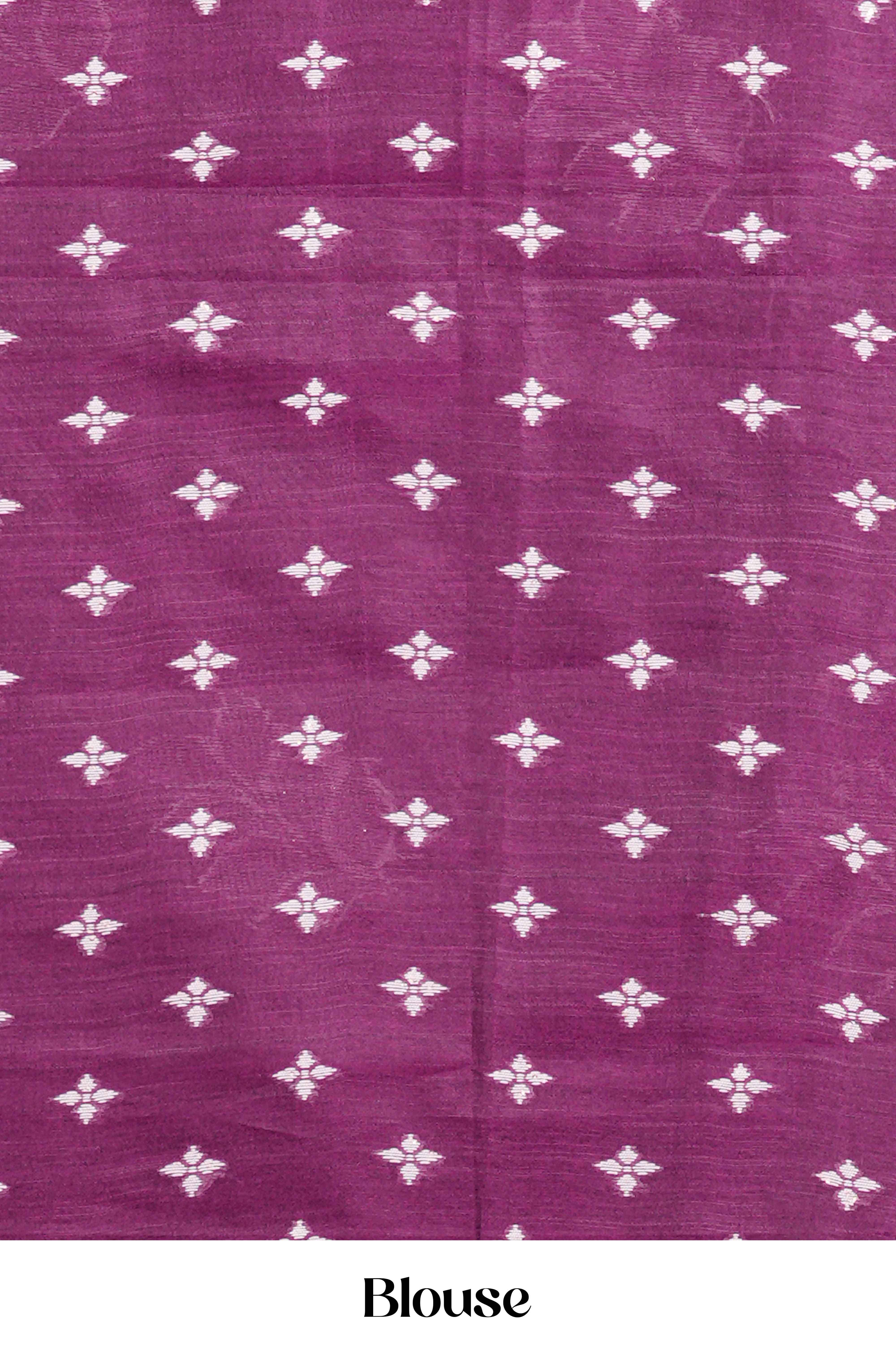 Purple Semi Tussar Saree Leaf Motifs Woven Across The Body Along With Blouse - Image 6
