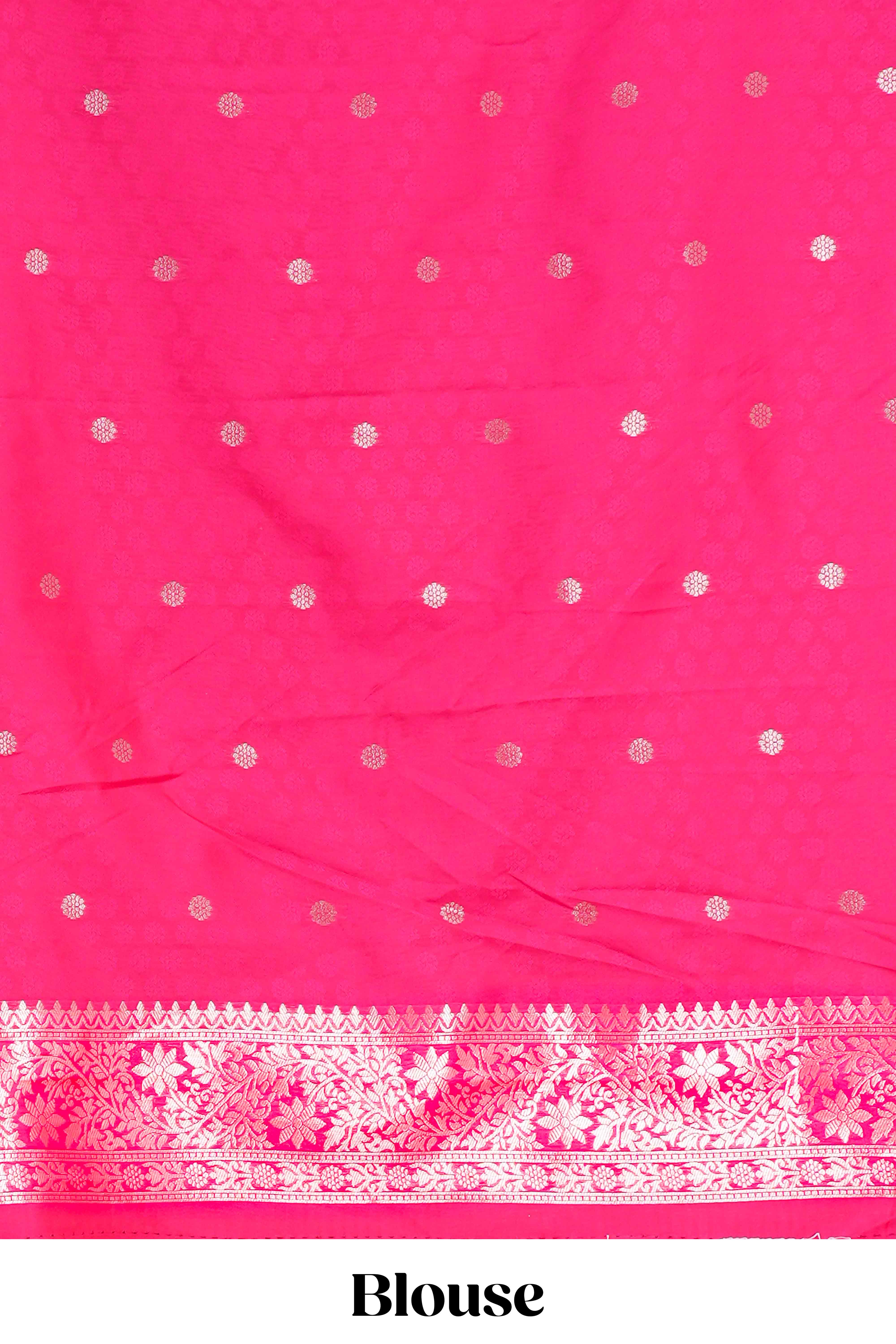 Rani Pink Semi Soft Silk Saree Zari Butta All Over And Floral Design Pallu - Image 5