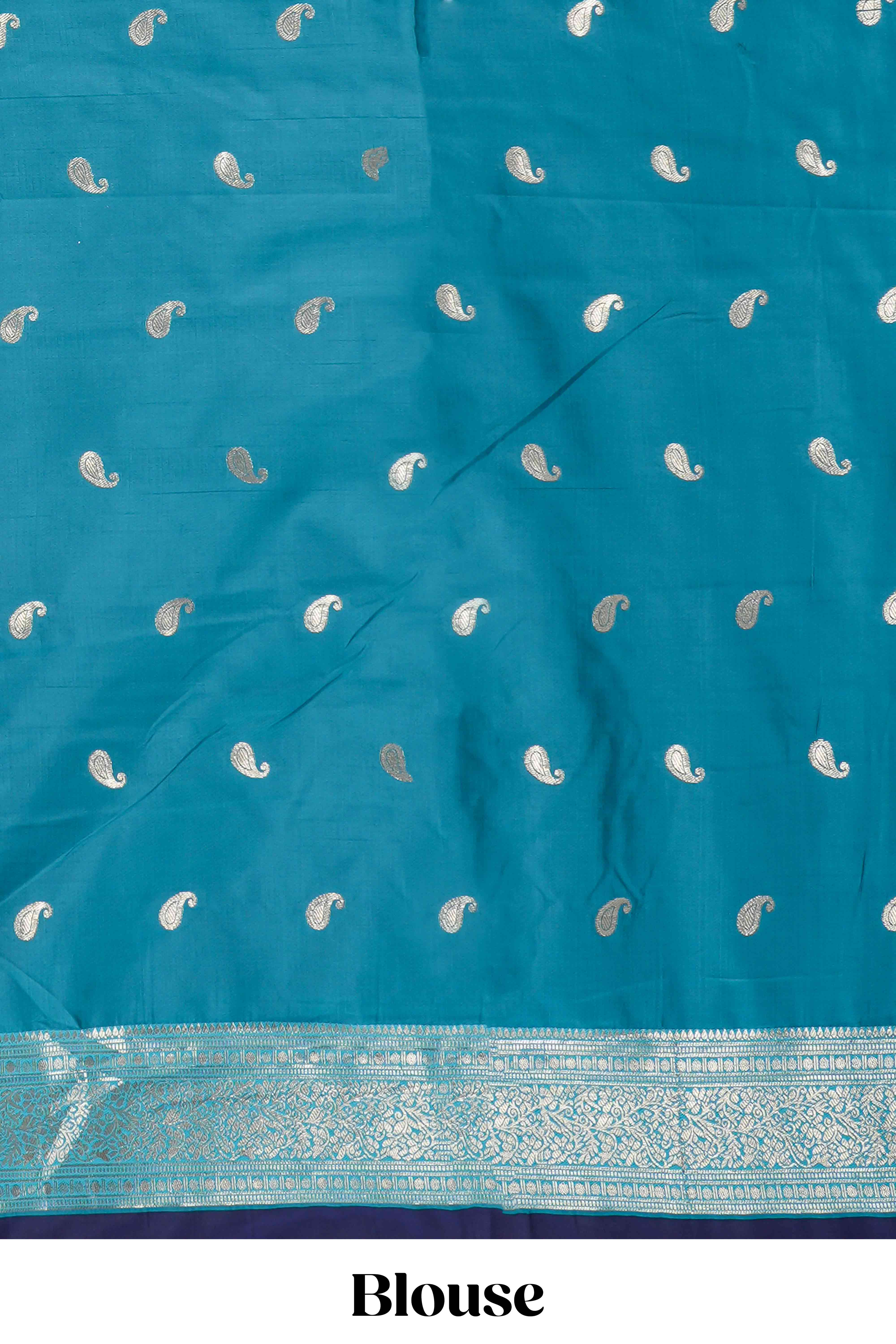 Raw Silk Saree Golden Zari Butta Across The Body And Contrast Pallu - Image 6