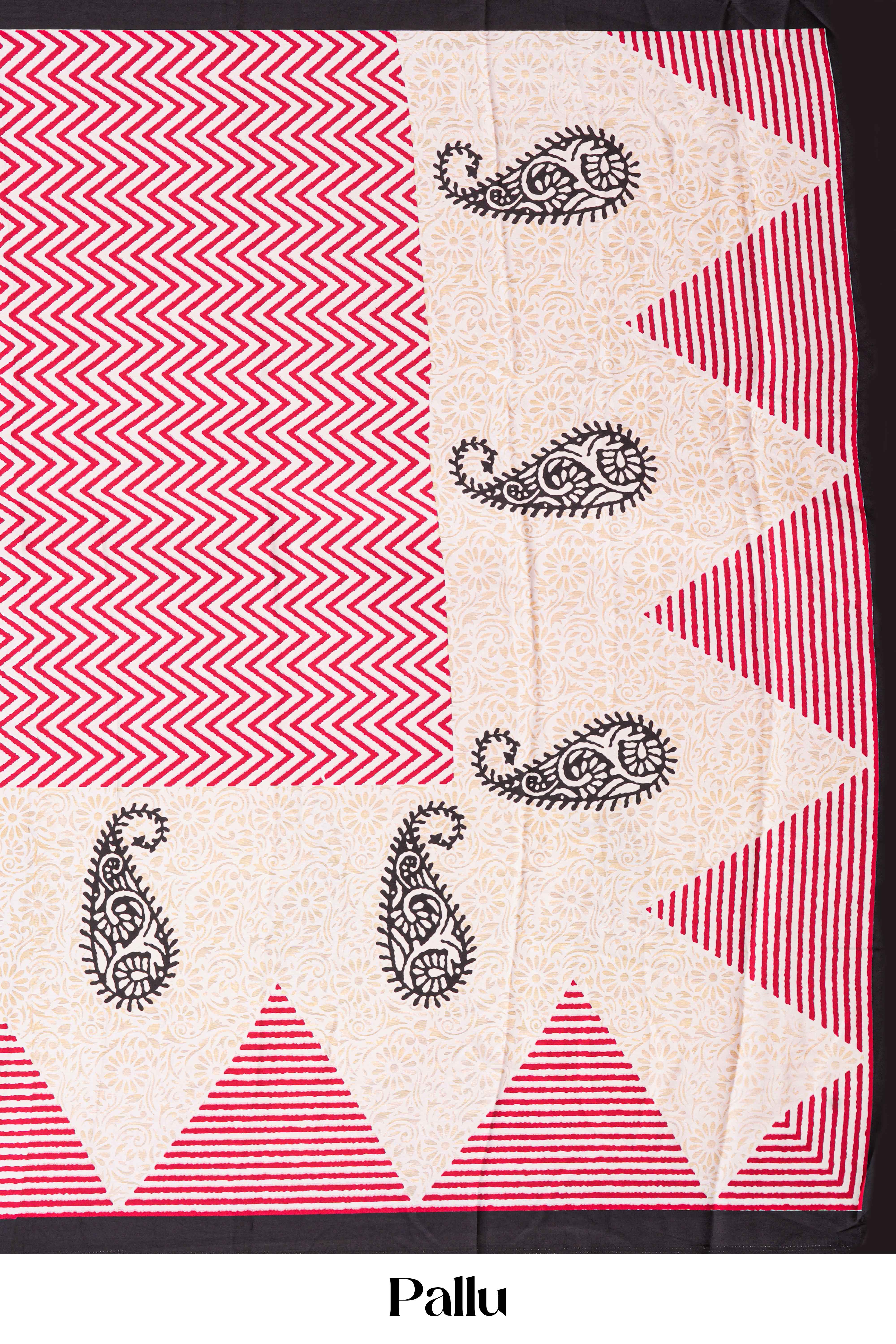 Read Modal Silk Saree Lightweight ,Flowy. Chevron Design , Contrast Border Along With Floral Printed Blouse - Image 5
