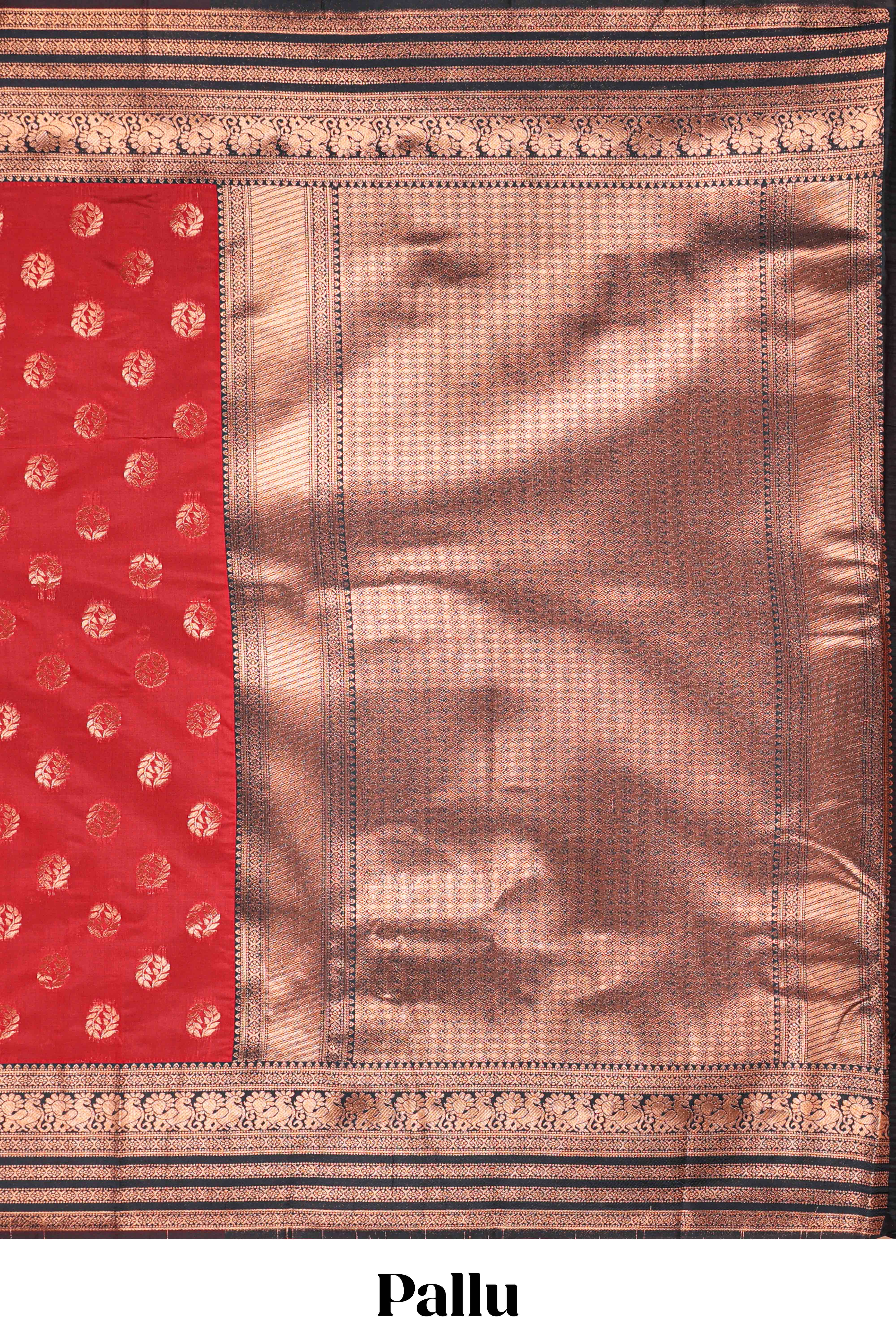 Red Art Silk Paisley Motifs with Woven Zari Style Border along with Matching Zari Weaving Buttas - Image 4