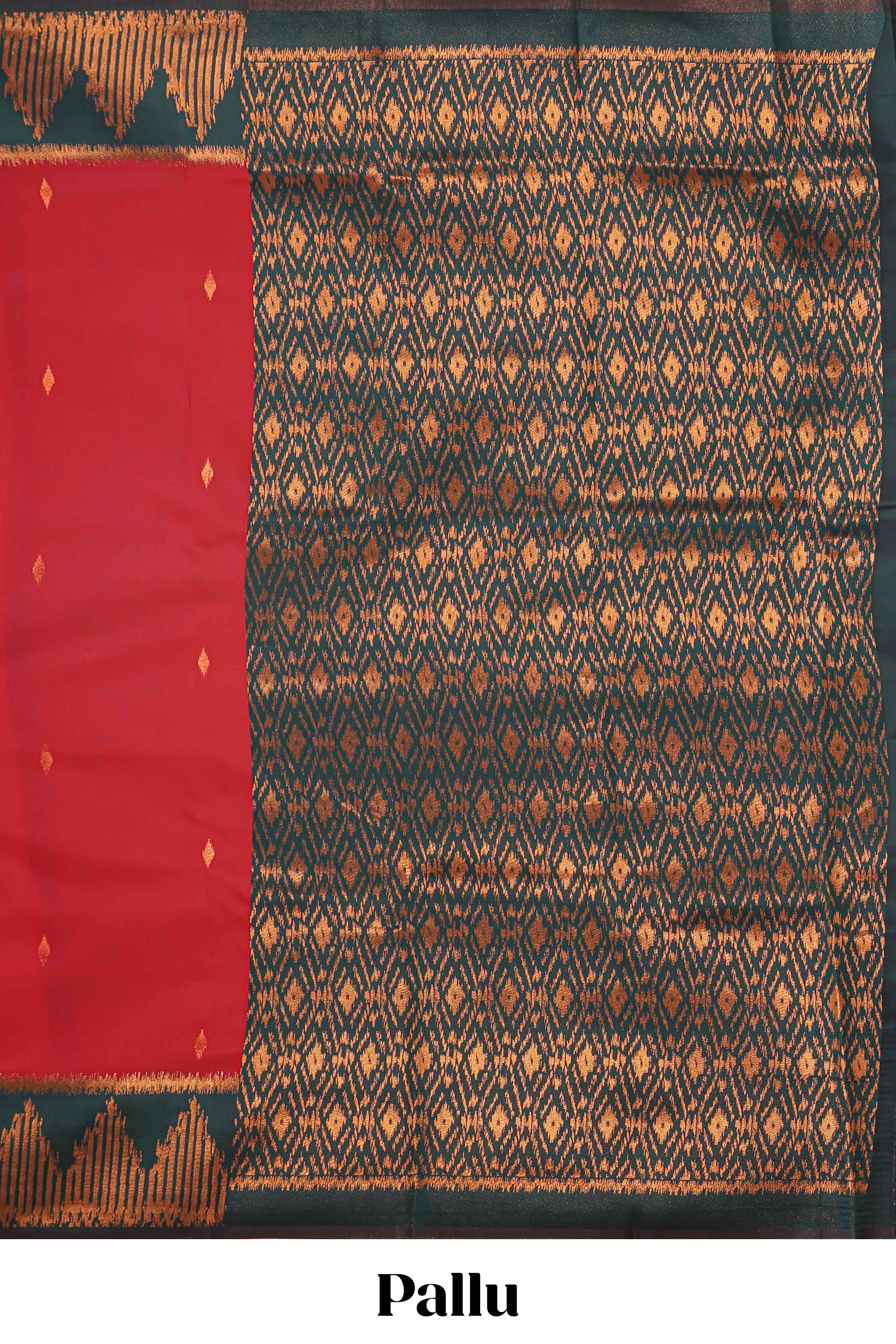 Red zari butta litchi silk saree with contrast zari border and blouse - Image 4