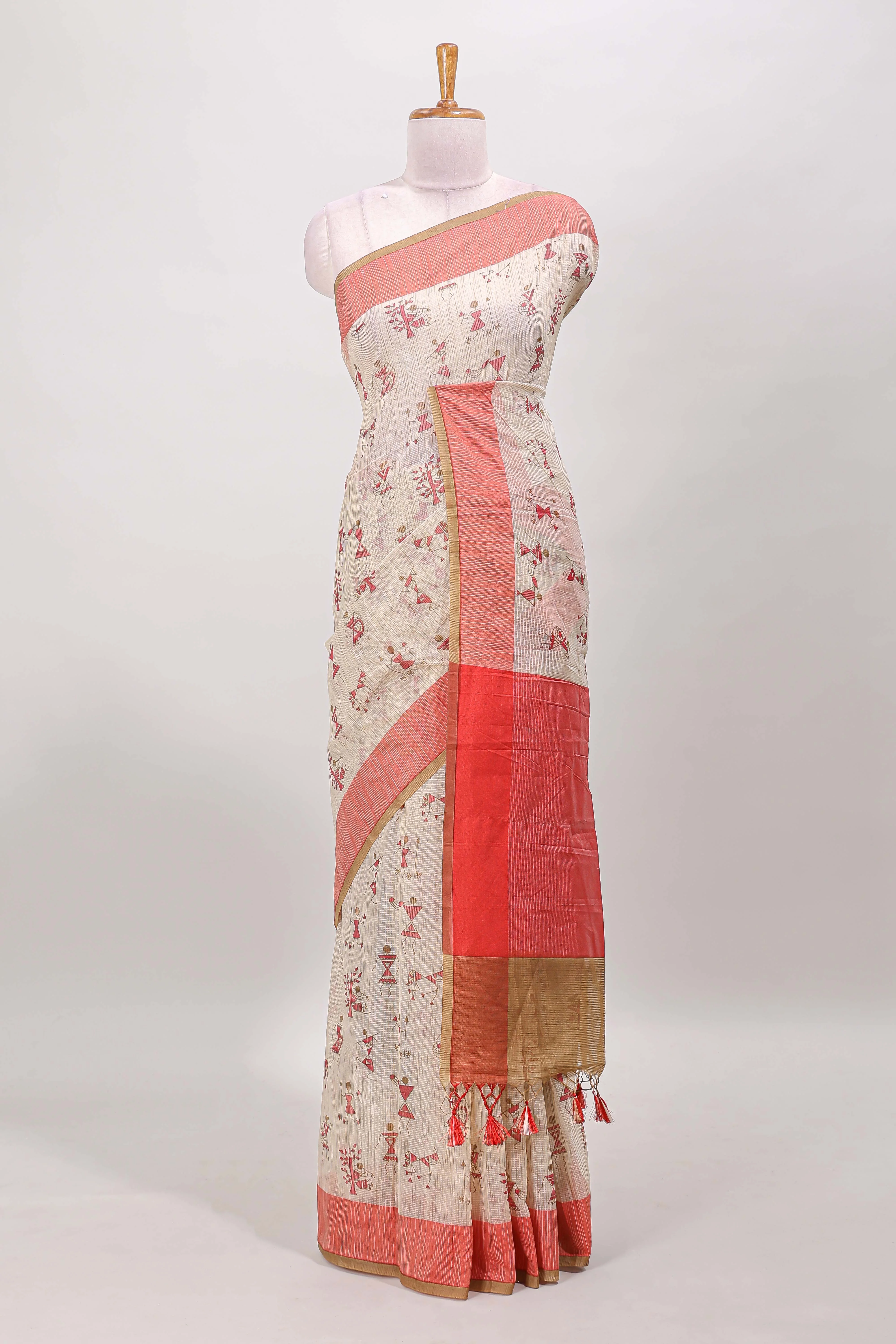 Sandal warli design kota cotton saree with contrast border and matching blouse - Image 2