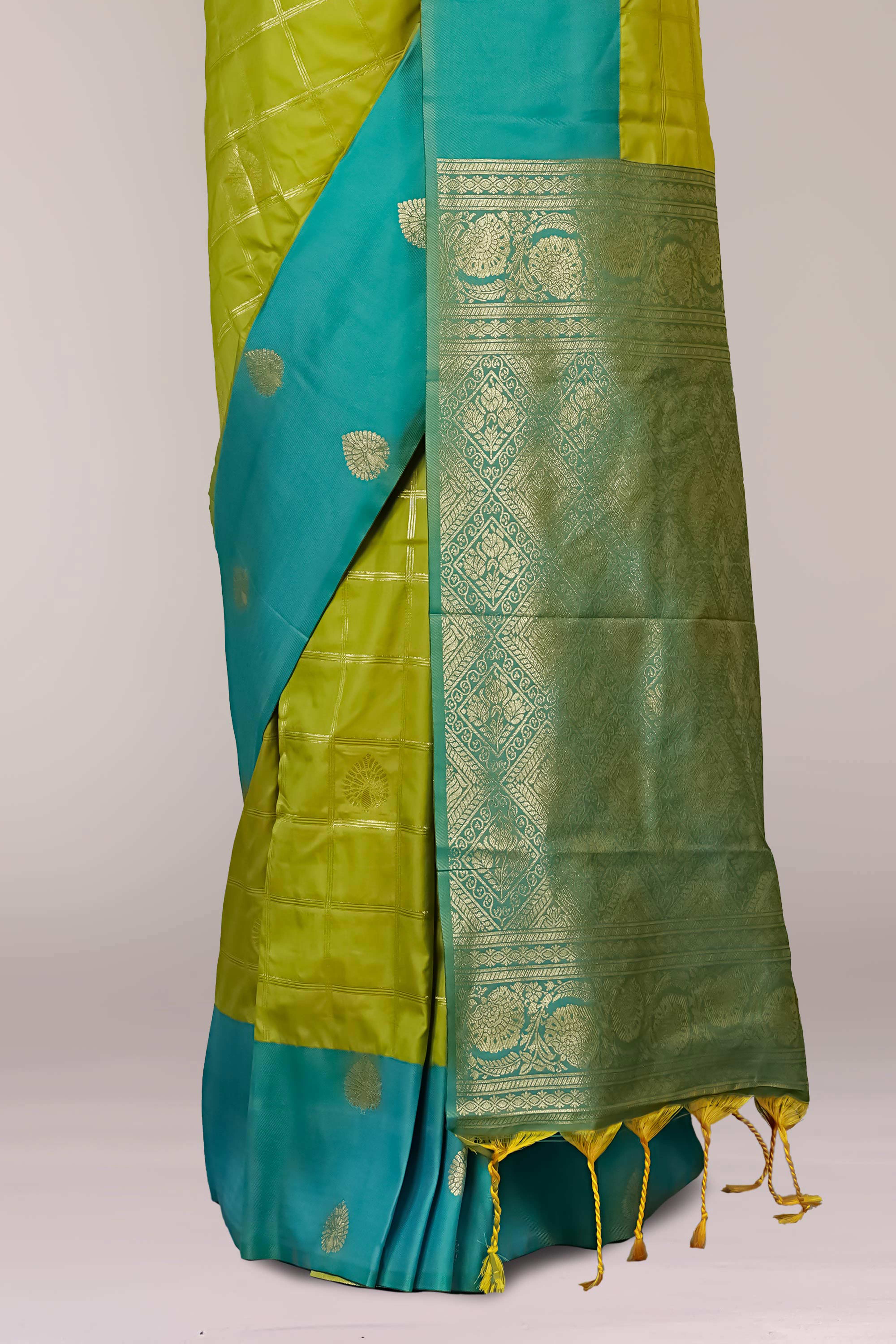Semi Art Silk Saree Zari Check Across The Body With Contrast Pallu Along With Blouse - Image 4